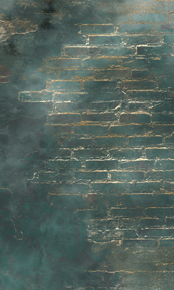 Blue Metallic Brick Wall Mural Wallpaper M9533 - Peel and Stick Removable Self-Adhesive Vinyl for Bedroom, Living Room, Office Decor