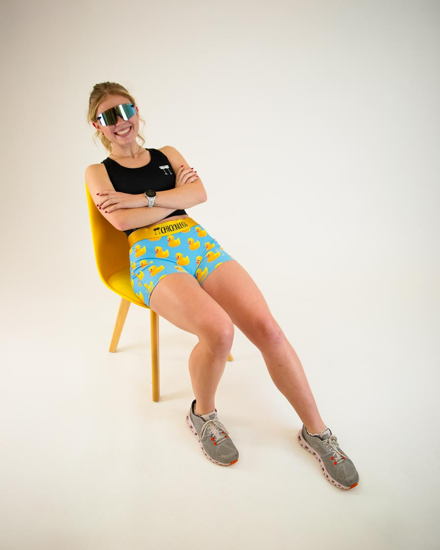 Women's High Waist Compression Shorts - 3D Rubber Ducky Print, Moisture Wicking & Breathable for Running, Yoga & Workout - Plus Size Available