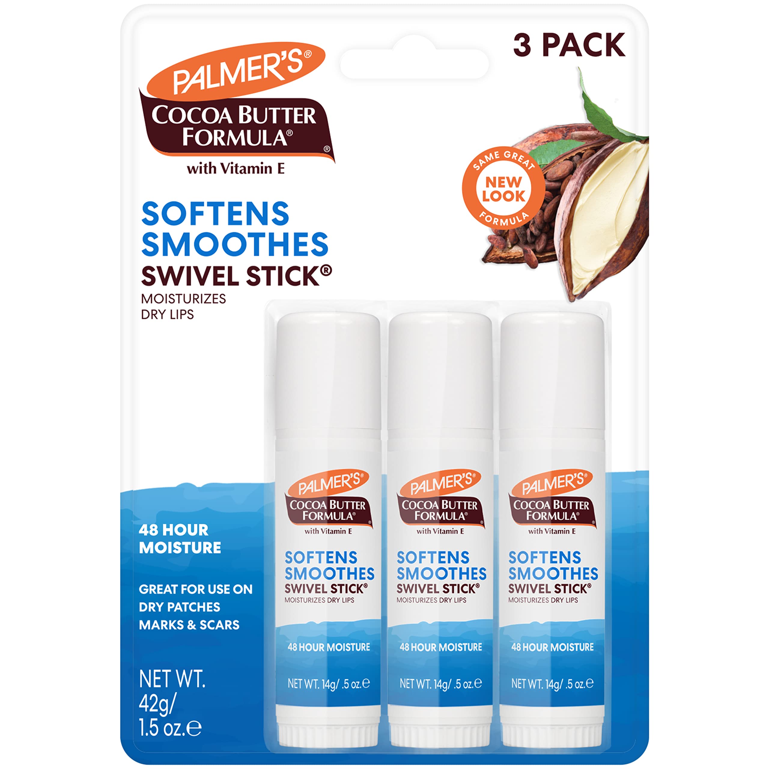 Palmer's Cocoa Butter Moisturizing Swivel Stick (3-Pack) & Raw Shea Butter Balm for Dry Skin – 7.25 oz | Ultra Hydrating Lip & Skin Care | Perfect for Chapped Lips, Cracked Heels & Eczema Relief