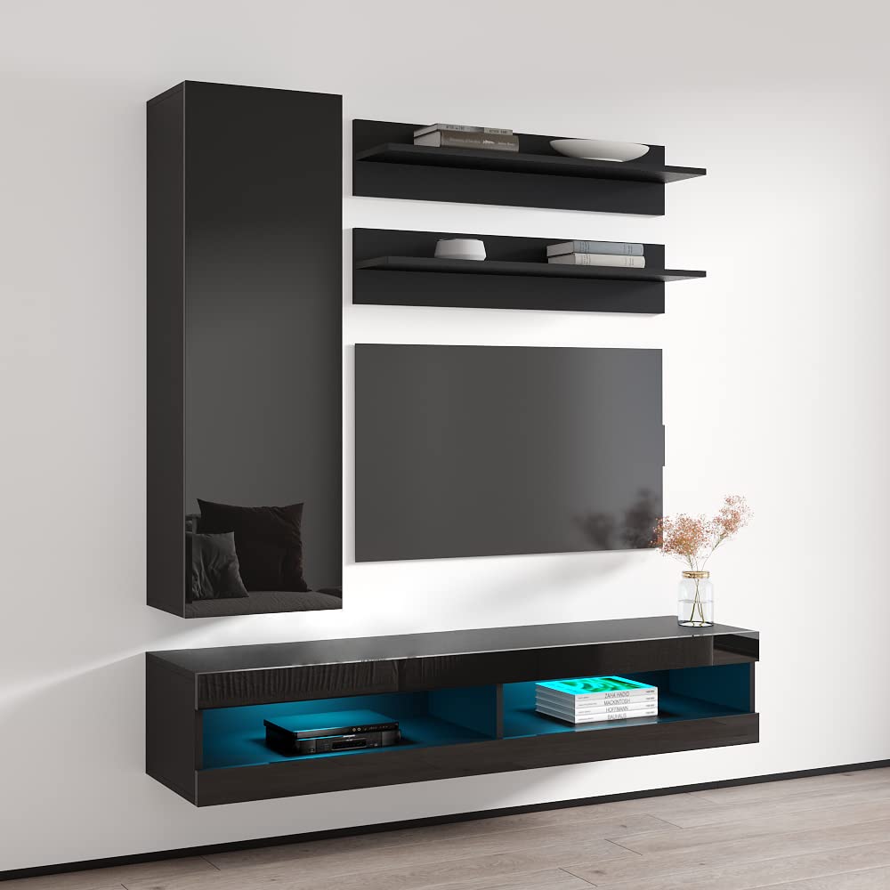 Modern Floating TV Stand with Storage & LED Lights - Wall-Mounted Entertainment Center for Bedroom & Living Room - 34