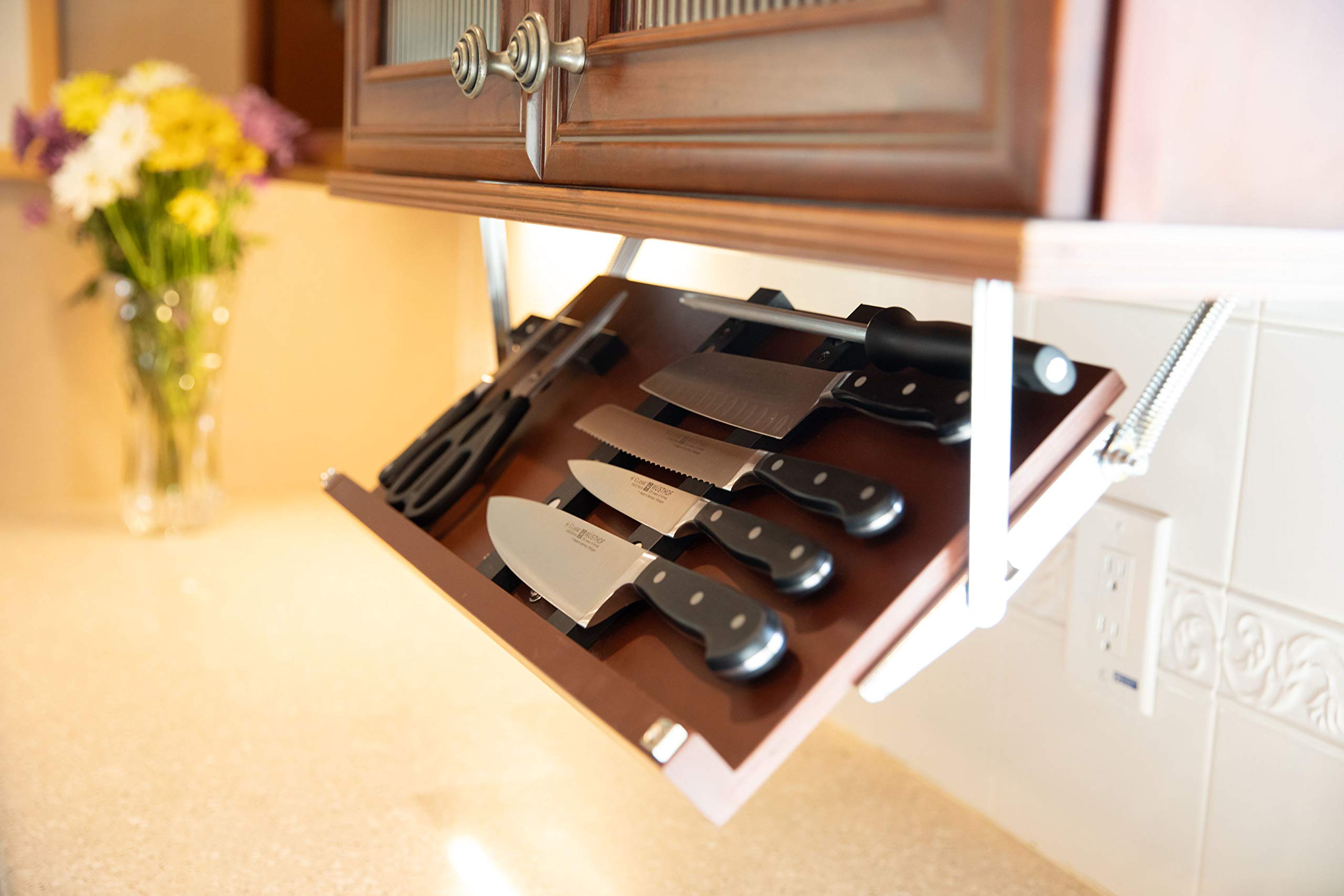 Premium 22 x 9.5 Inch Magnetic Knife Holder - Strong Cherry Wood Wall Mount Knife Storage for Kitchen, Chef & Home Use - Perfect for Organizing Knives, Scissors & Utensils Safely