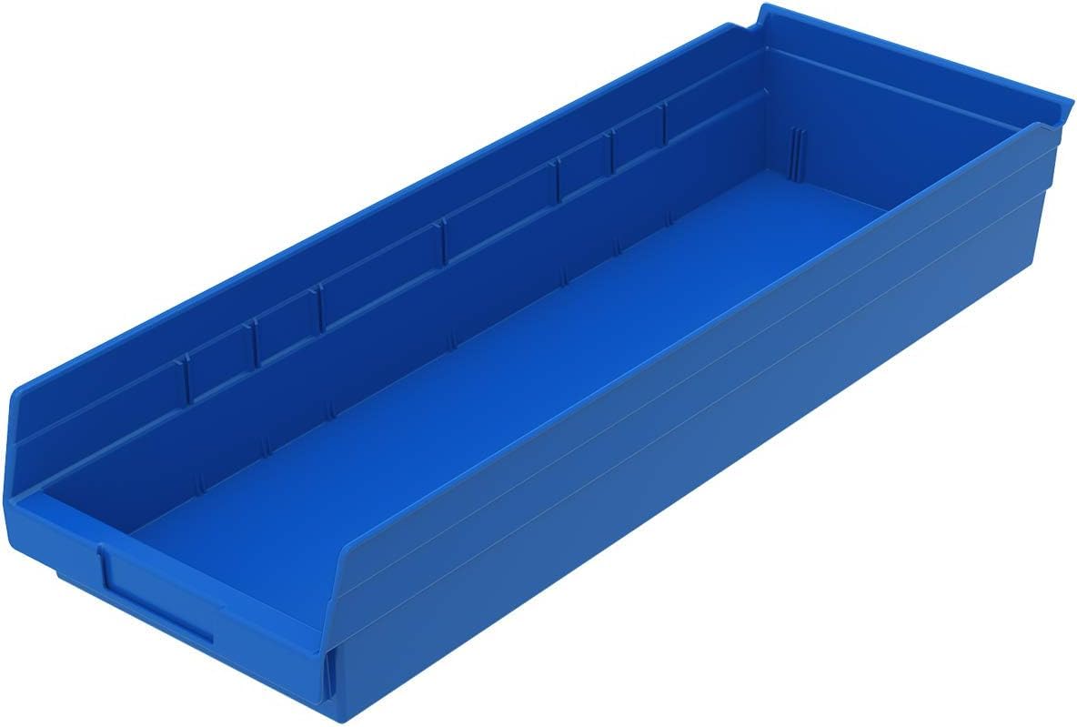 Akro-Mils 30184 Heavy Duty Plastic Shelf Bins - 6-Pack Blue Storage Organizers (24