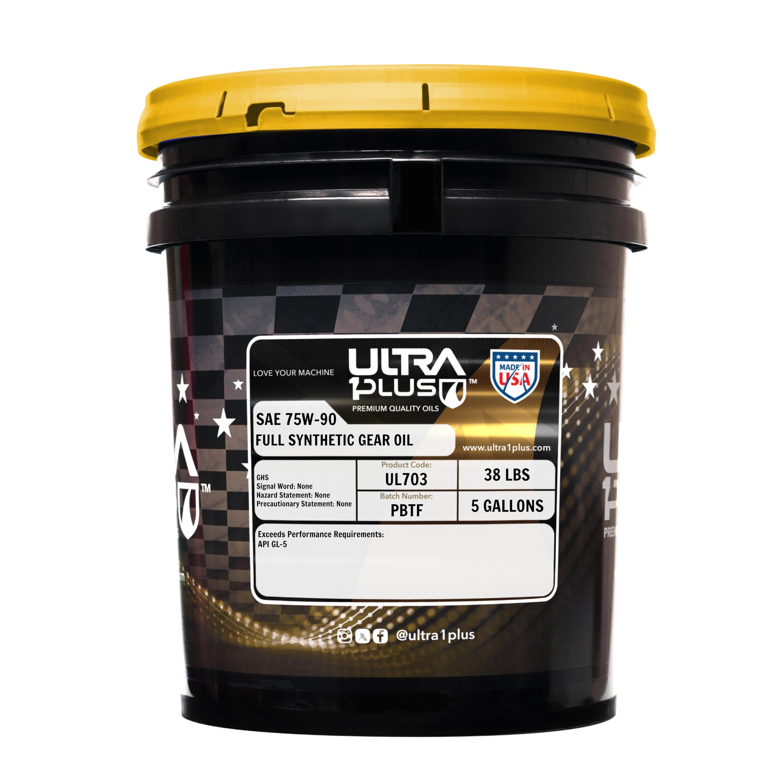 SAE 75W-90 Full Synthetic Gear Oil - API GL-5 Certified - 5 Gallon Pail - High Performance Lubricant for Trucks, SUVs & Heavy-Duty Vehicles - Ideal for Off-Road, Towing & Extreme Conditions