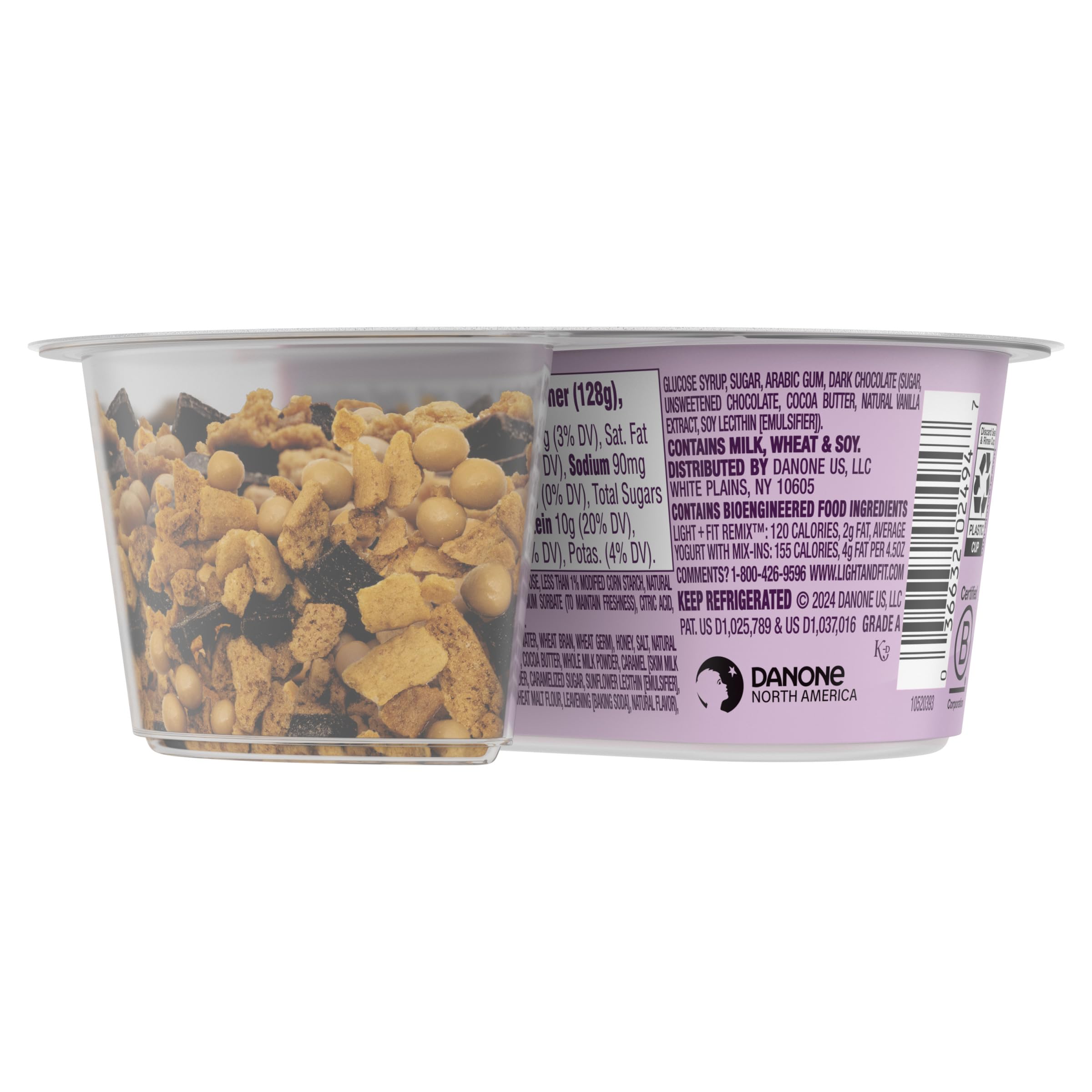 Light + Fit Nonfat Greek Yogurt with Strawberry Cheesecake Flavor, Graham Cookies, Caramel Pearls & Dark Chocolate Mix-Ins - 4.5oz Cups | High-Protein Snack for Breakfast, Office or Post-Workout