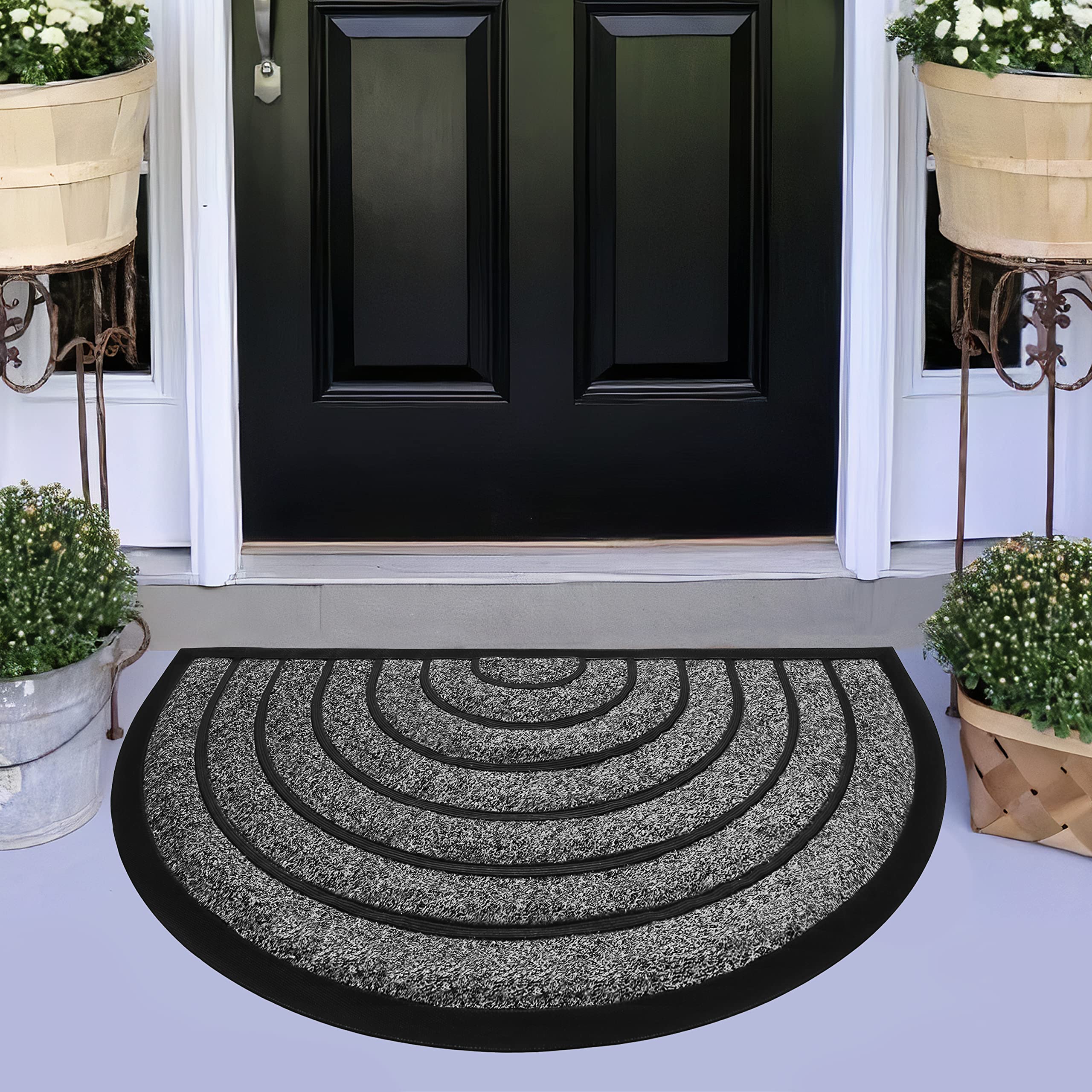 2 Pack Heavy Duty Outdoor Door Mat - Non-Slip, Dirt Trapping Entrance Rug for Front Door - 30'' x 17'' Bright Grey - Perfect for Muddy Shoes, Patio, Garage & High Traffic Areas