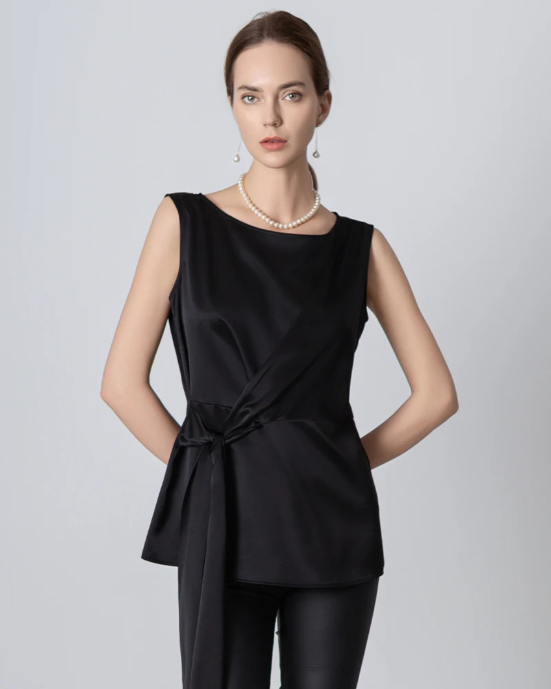 Elegant Sleeveless Wrap Silk Blouse for Women - Perfect for Summer, Date Night & Office Wear