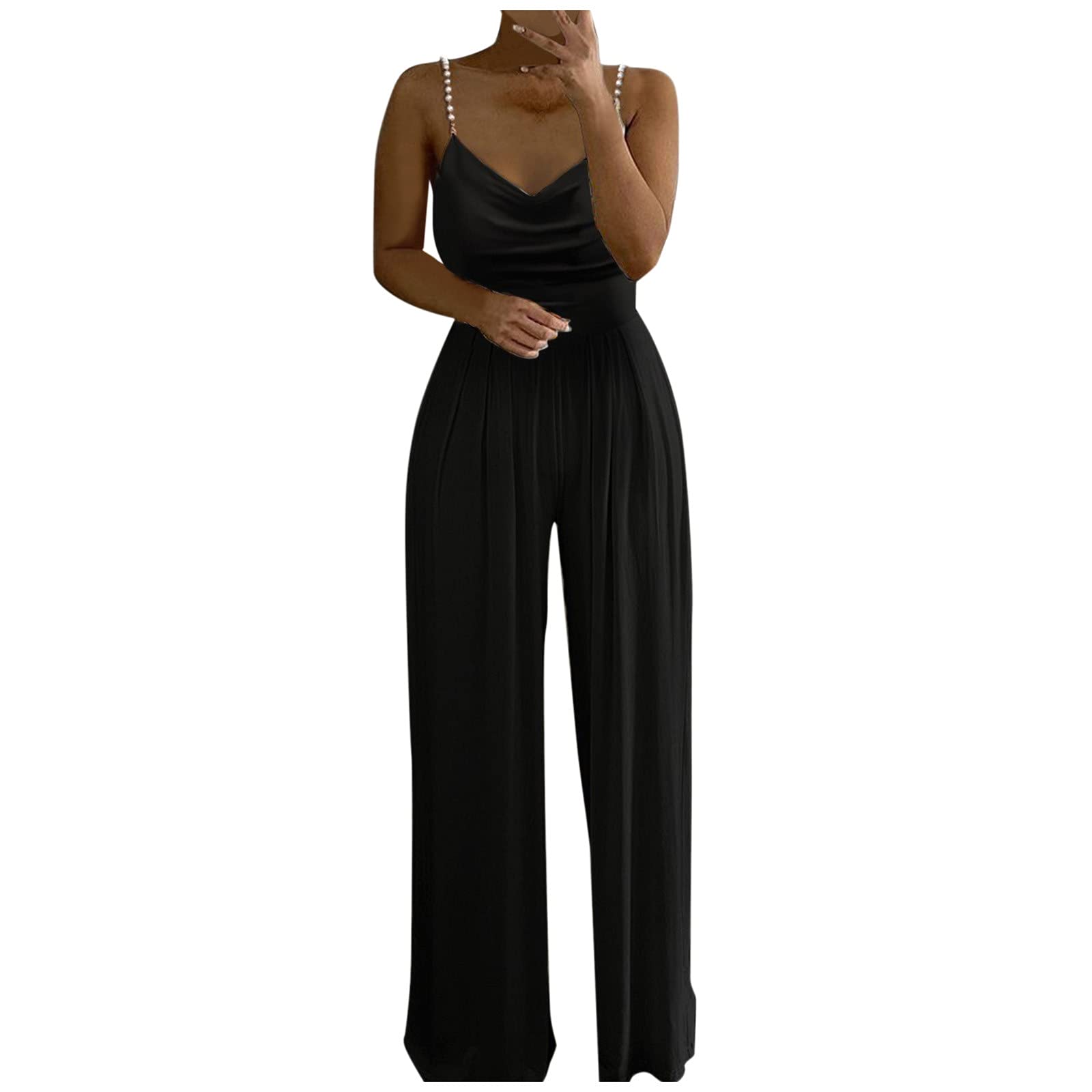 Women's Summer Waffle Knit Jumpsuit with Notch Neck & Drawstring Shorts - Casual Beach Loungewear for Vacation, Outing & Relaxation