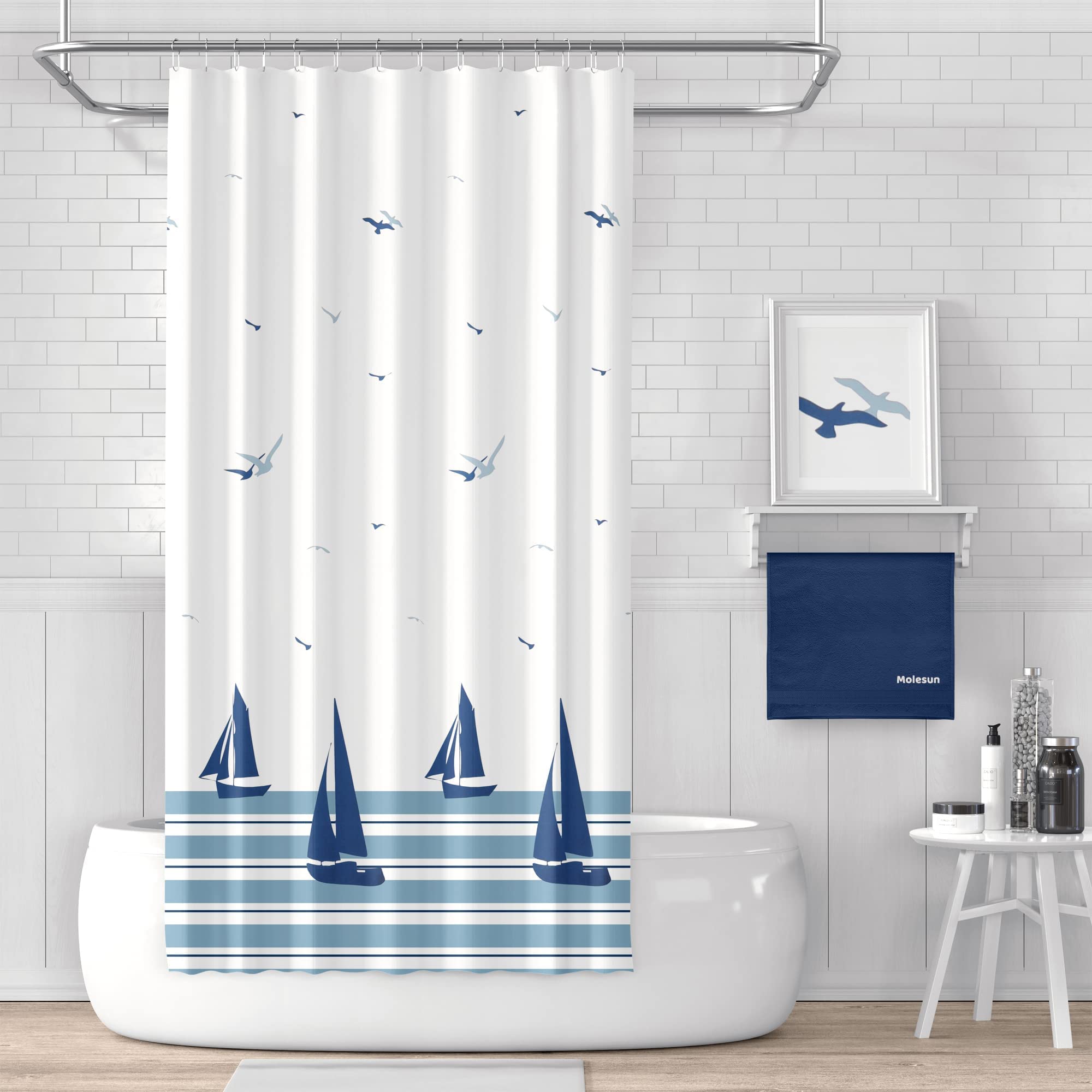**Xxuan Home 72 x 72 Inch Nautical Coastal Waterproof Fabric Shower Curtain with Hooks - Sailboat Design for Bathroom Decor, Beach & Coastal Themed Bathrooms**    *(Perfect for Coastal, Nautical, or Beach-Themed Bathrooms – Adds a Relaxing Seaside Vibe to Your Space)*