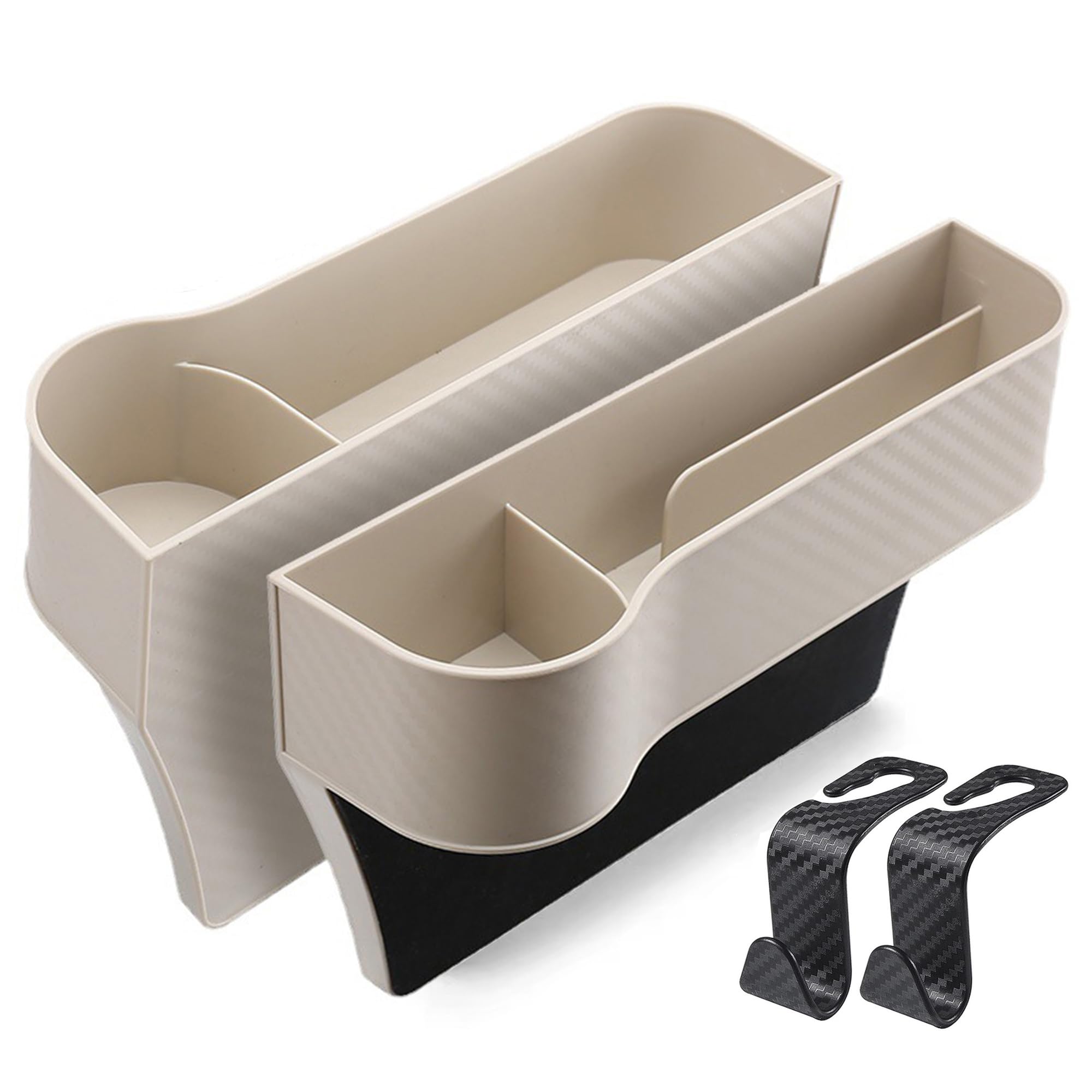 Premium Leather Car Seat Gap Filler Organizer - Multifunctional Car Storage Accessory with Carbon Fiber Design (Beige) - Perfect for Phones, Keys & Small Items in SUV, Sedan & Truck