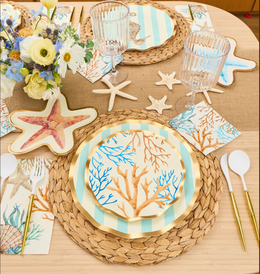 Starfish Die-Cut Salad Plates - Set of 8, Ocean-Themed Dinnerware for Beach Parties, Seafood Dinners & Coastal Home Decor