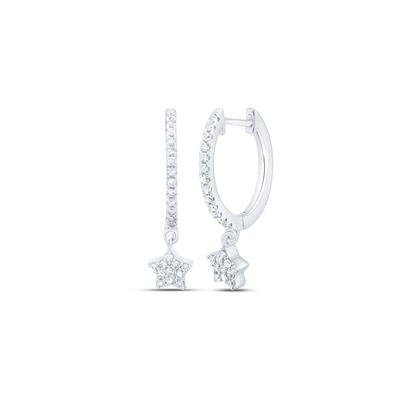 10K Gold Diamond Star Hoops Dangle Earrings 1/5 CTTW - Elegant & Sparkling Jewelry for Women, Perfect for Parties, Weddings & Special Occasions