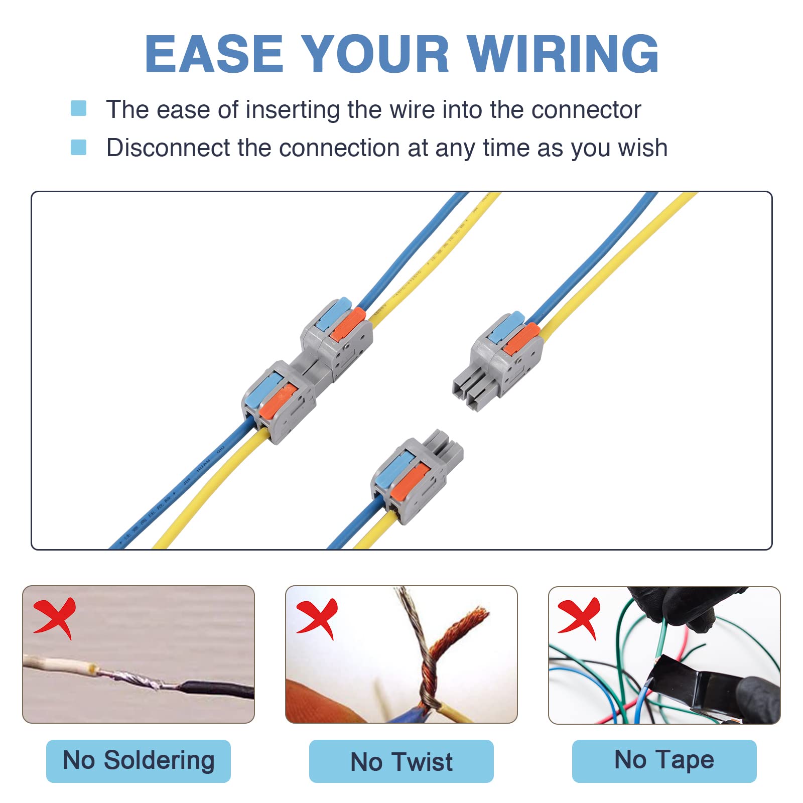 24 PCS Pluggable Wire Connectors for AWG 24-12 - Hand Protecting 2 Conductor Push-in Lever Electrical Connectors - Reusable Wire Splice Connectors for Automotive, Home Wiring & DIY Electrical Projects