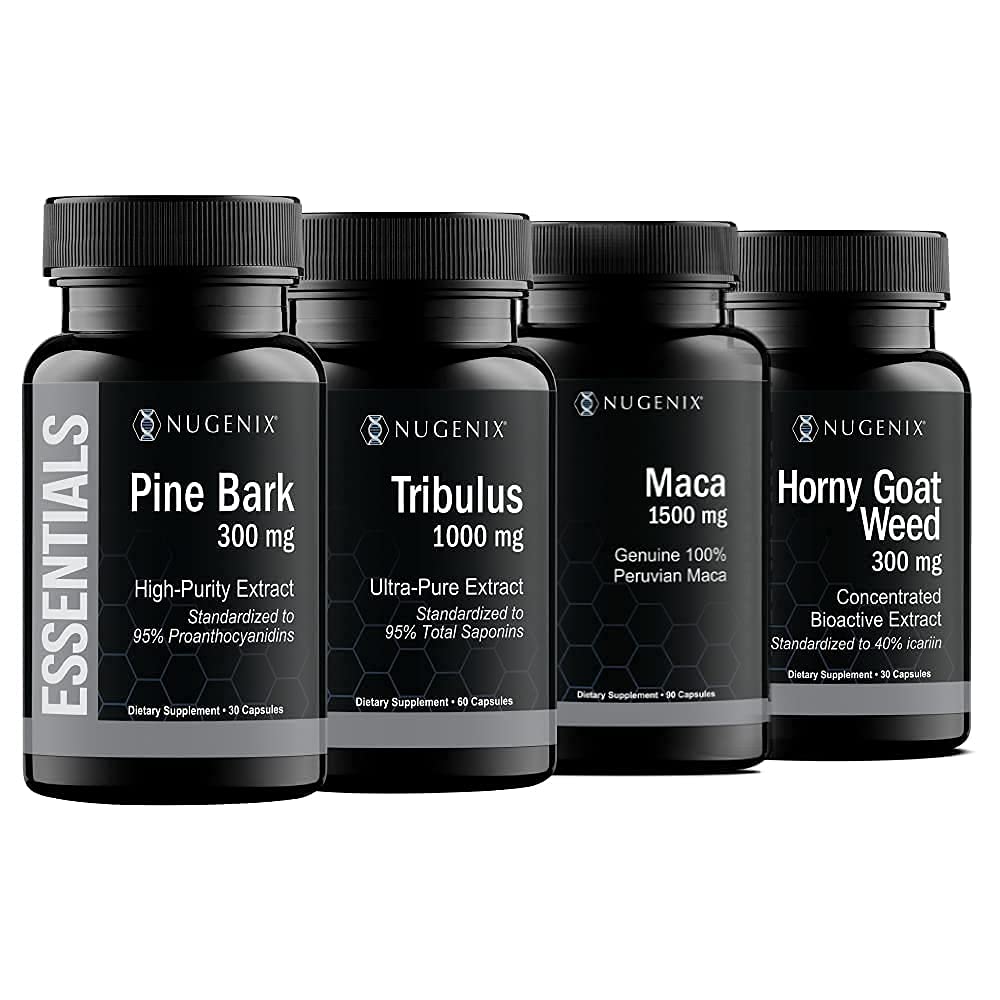 Nugenix Essentials Bundle - Pine Bark Extract, Maca Root Powder, Tribulus & Horny Goat Weed Extract | Natural Testosterone Booster for Men | Energy, Vitality & Performance Supplement for Gym & Daily Life
