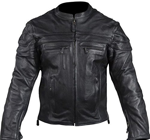 Men's Black Reflective Piping Cow Leather Motorcycle Jacket - Extra 3