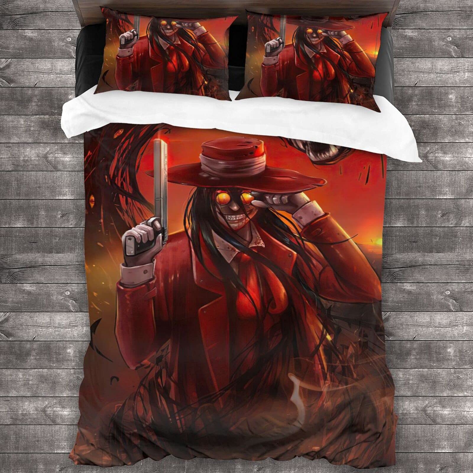 Hellsing Alucard 3-Piece Duvet Cover Set - 1 Duvet Cover + 2 Pillowcases - Anime Bedding Collection for Fans - Perfect for Themed Bedrooms, Cosplay Events & Gift Giving