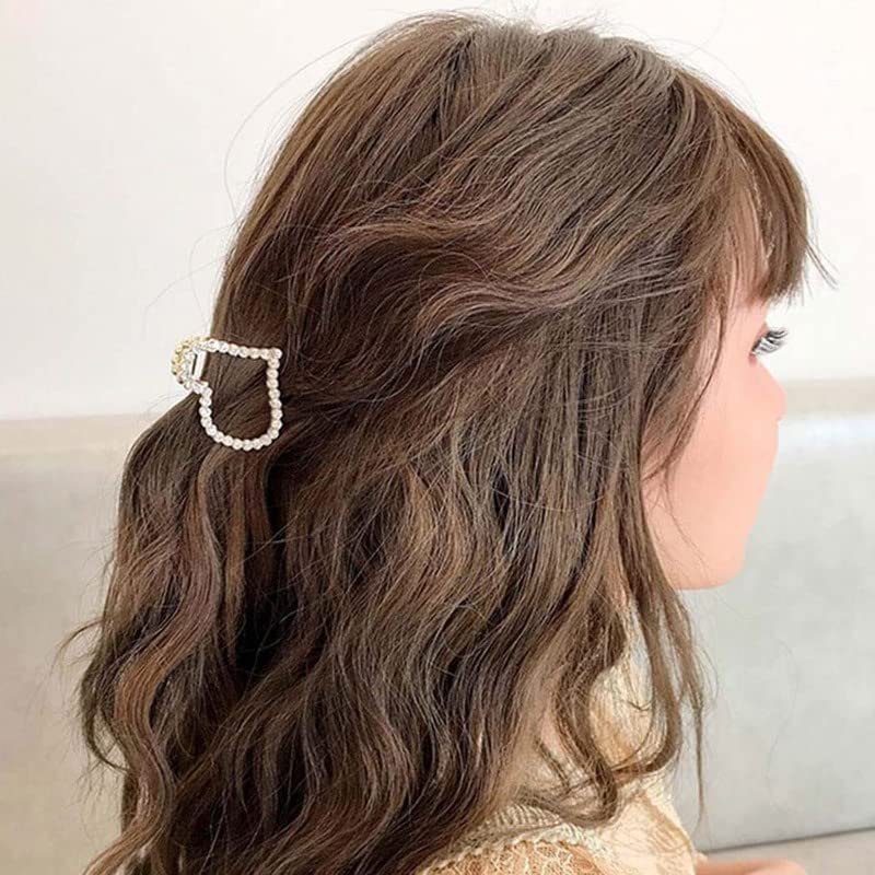 BELICIA Gold Pearl Hair Claw Clips - Mini Nonslip Hair Accessories for Women & Girls, Perfect for Fine Hair (Pack of 2) | Great for Daily Use, Parties, Weddings & Special Occasions