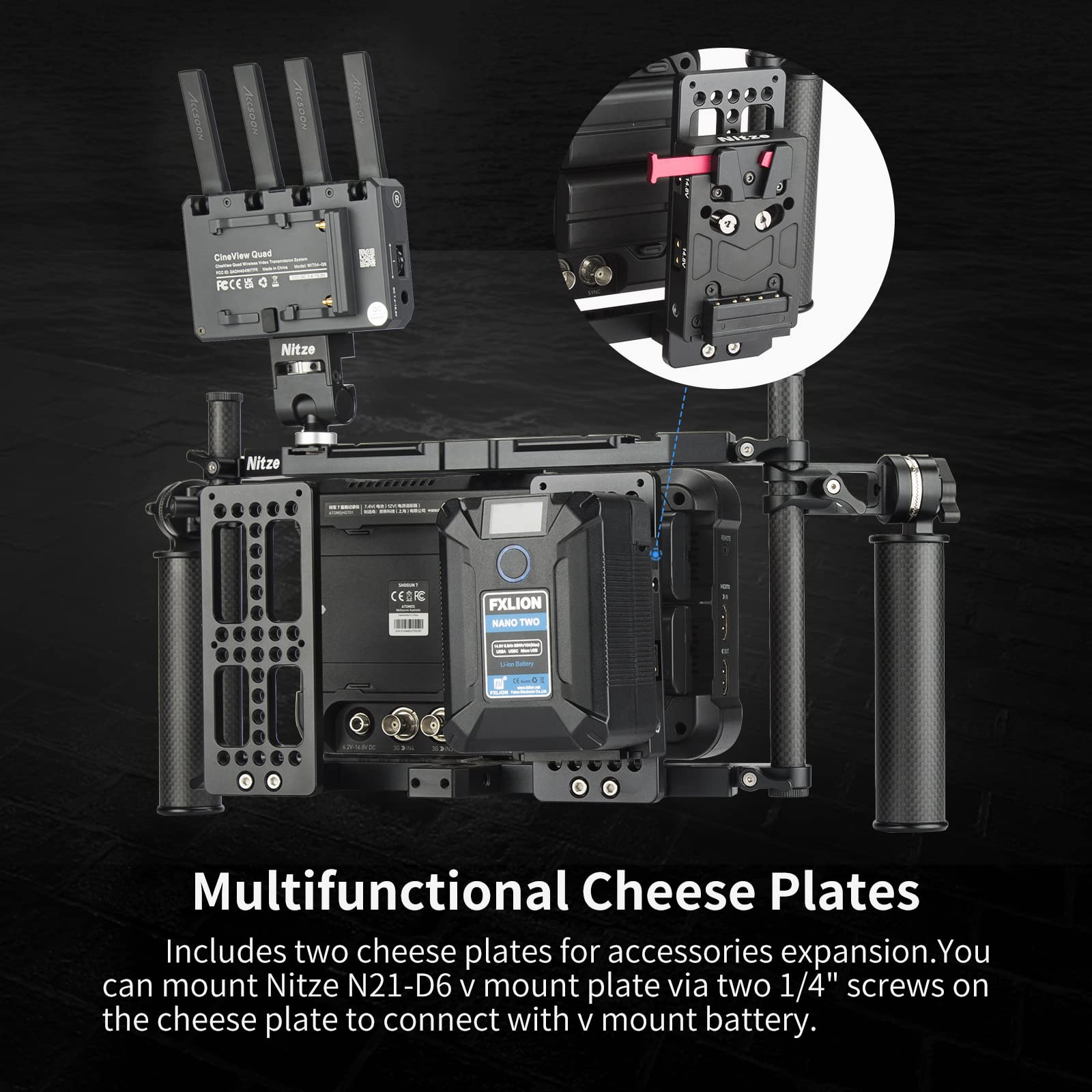 JSQ-003 Nitze Director's Monitor Cage with 2 Cheese Plates - Carbon Fiber Handles & Rods for 10