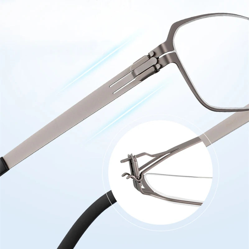 Black Unisex Semi-Rimless Square Screwless Steel Eyeglasses Frame 49006 - Perfect for Reading, Work & Fashion Accessories