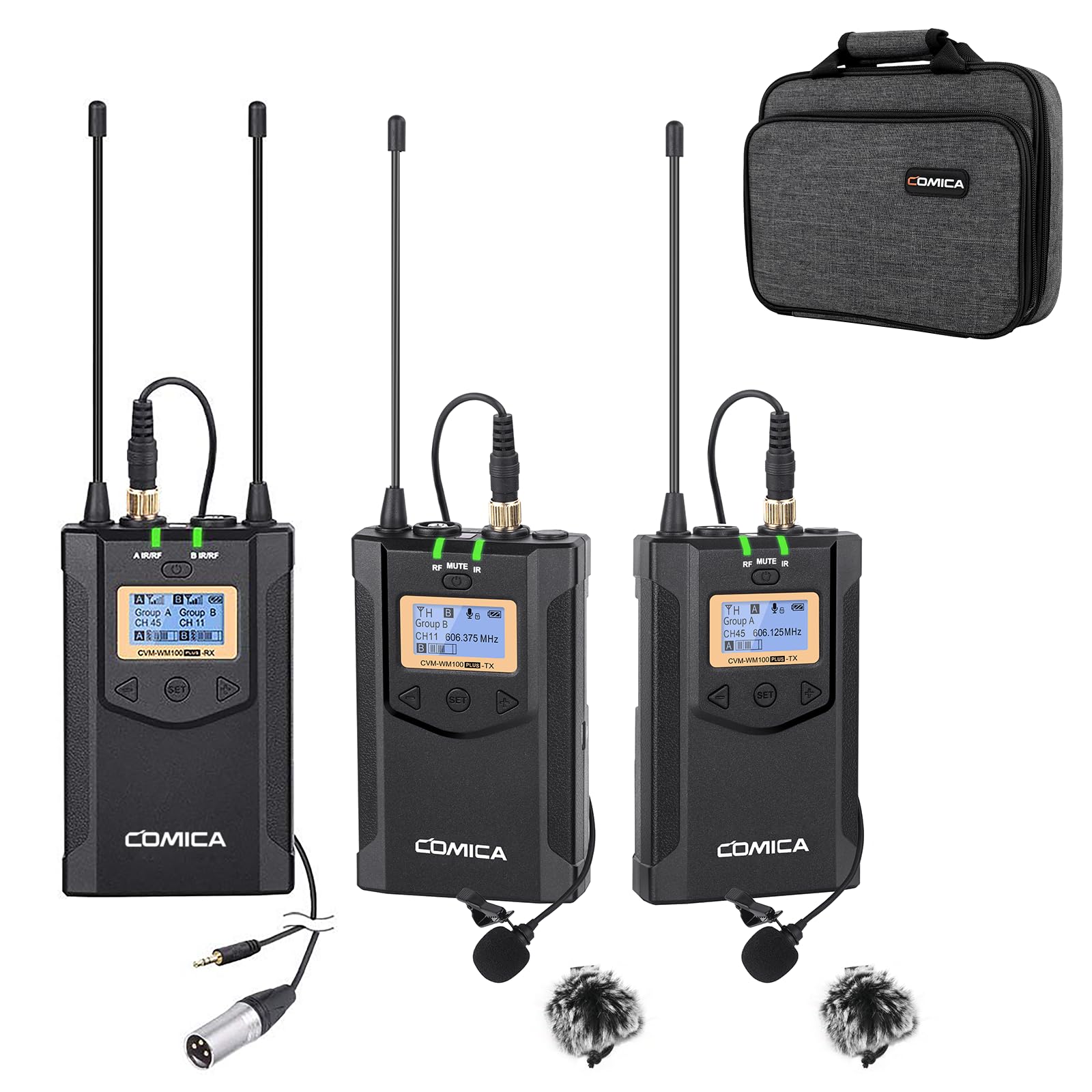 Comica CVM-WM100PLUS Wireless Lavalier Microphone System - Dual-Channel UHF Mic for Camera, Smartphone, Laptop, YouTube, Vlogging & Live Streaming (Includes AA Batteries) - Perfect for Interviews, Podcasts, Presentations & Content Creation
