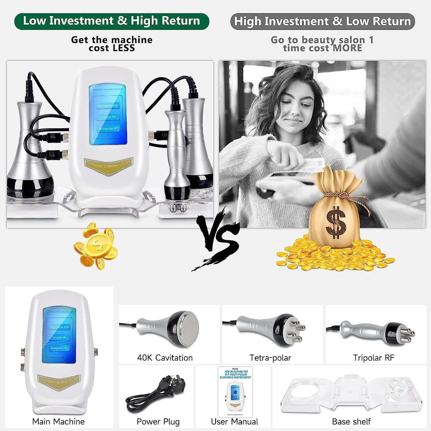 40K Cavitation & RF Slimming Machine - 3-in-1 Body Contouring Device for Face & Whole Body - Anti-Cellulite Massager for Fat Reduction & Skin Tightening - Perfect for Home Spa & Professional Beauty Treatments