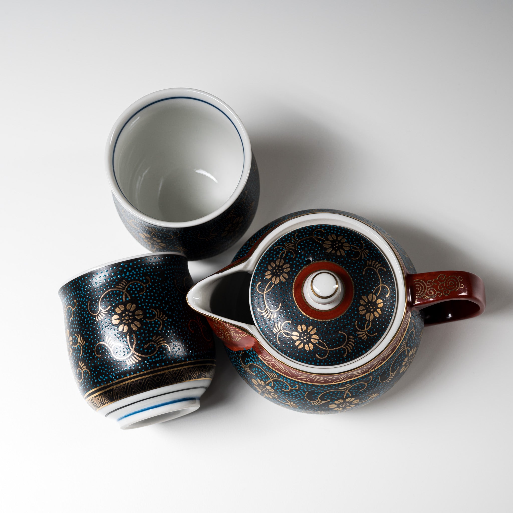 Kutani Ware Japanese Tea Set - Aochibu Blue Floral Porcelain Teapot & Cups - Traditional Hand-Painted Ceramic Gift for Tea Lovers (Perfect for Afternoon Tea, Japanese Tea Ceremony & Home Decor)