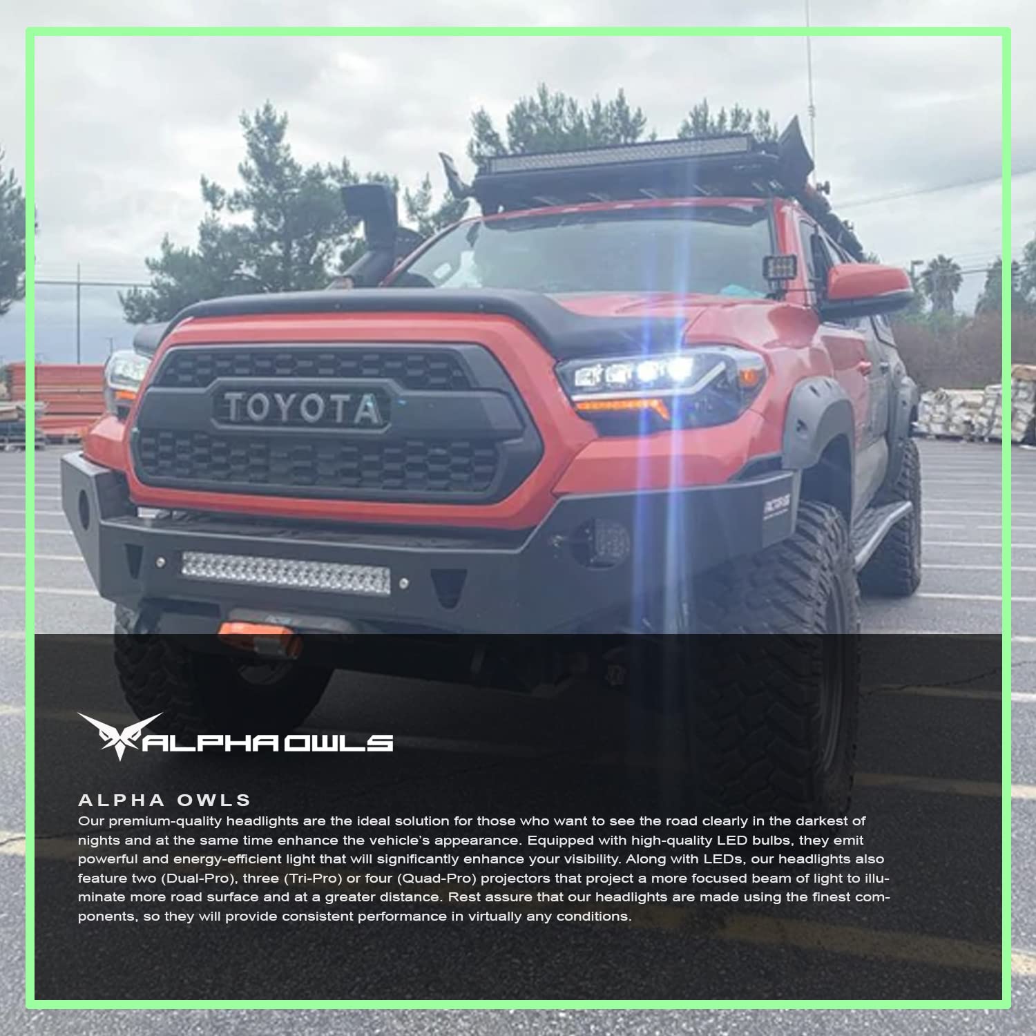 Alpha Owls Quad-Pro LED Headlights for 2016-2023 Toyota Tacoma - White LED Light Bar & Sequential Turn Signals | Perfect for Off-Road & Night Driving