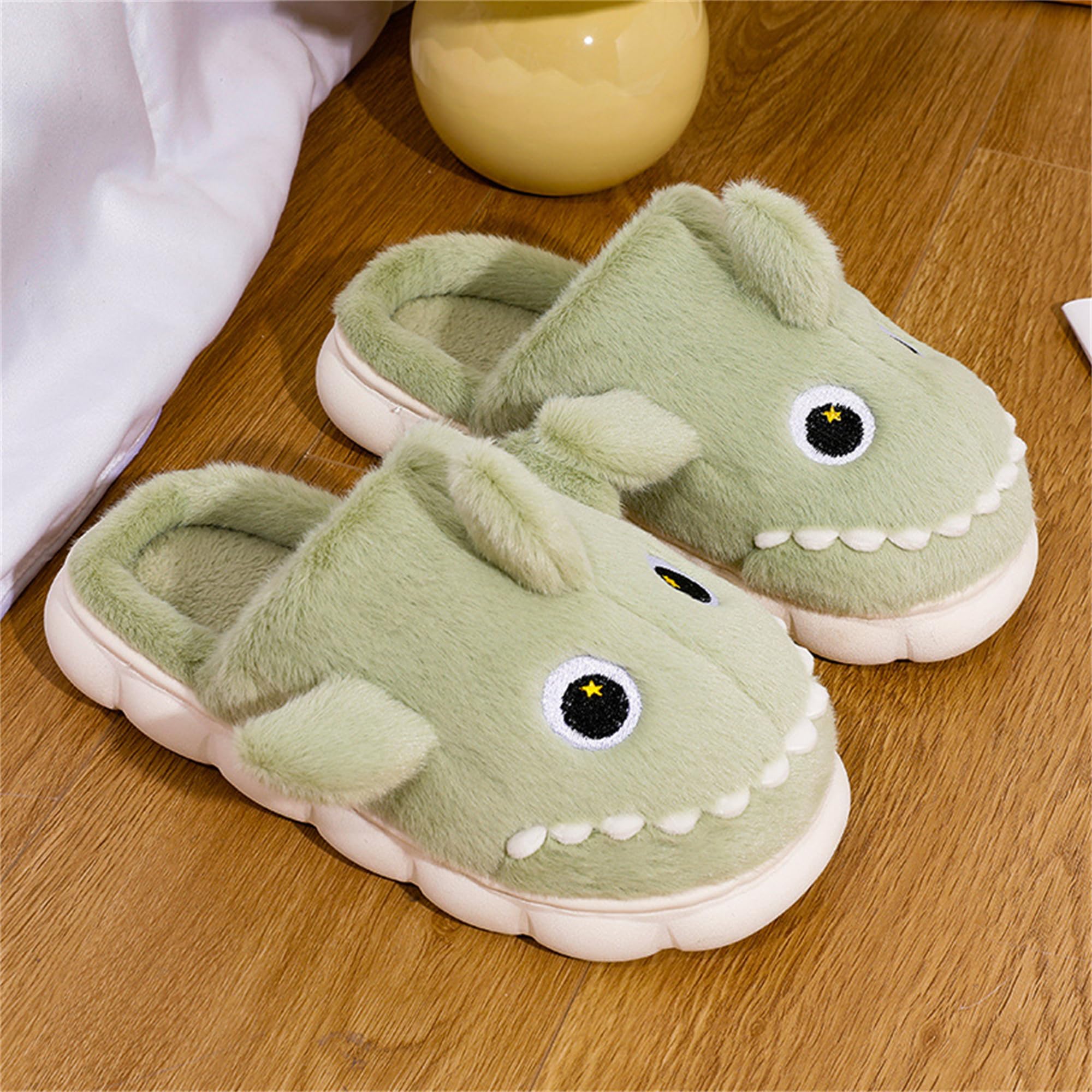 Women's Cotton Dinosaur Slippers - Cozy Plush Animal House Shoes for Indoor Comfort - Perfect for Relaxing at Home, Lounging & Gift Giving