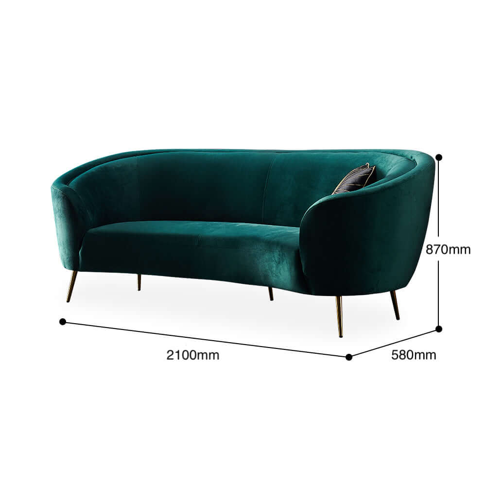 Modern Deep Green Velvet Sofa with Metal Legs - Luxurious Mid-Century Living Room Furniture for Home Decor & Relaxation