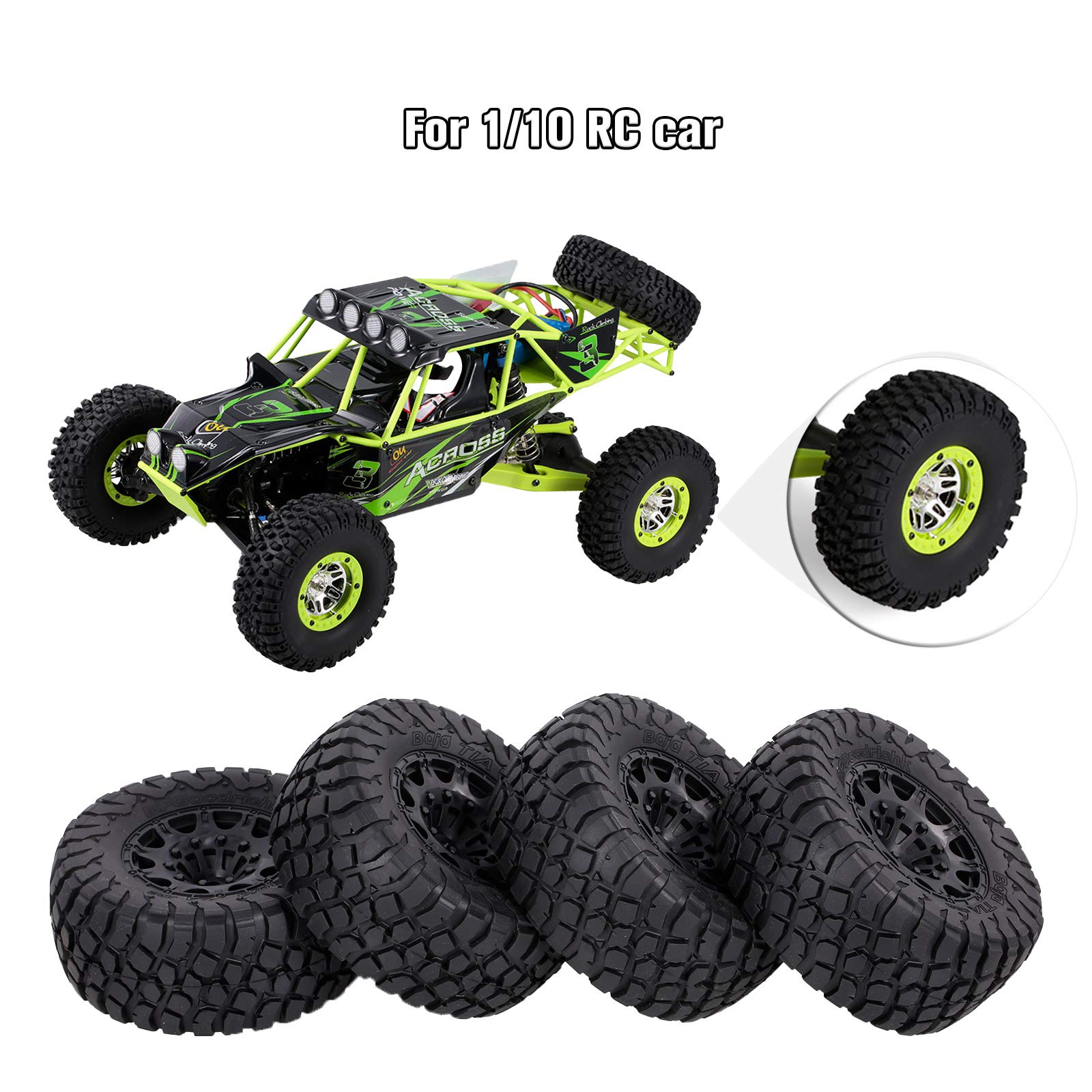 ERYUE 4PCS 110mm 1/10 Scale RC Car Truck Short Course Off-Road Tires & Wheels - Compatible with Traxxas, HSP, Tamiya, HPI, Kyosho RC Vehicles | Perfect for Racing, Crawling & Off-Road Adventures