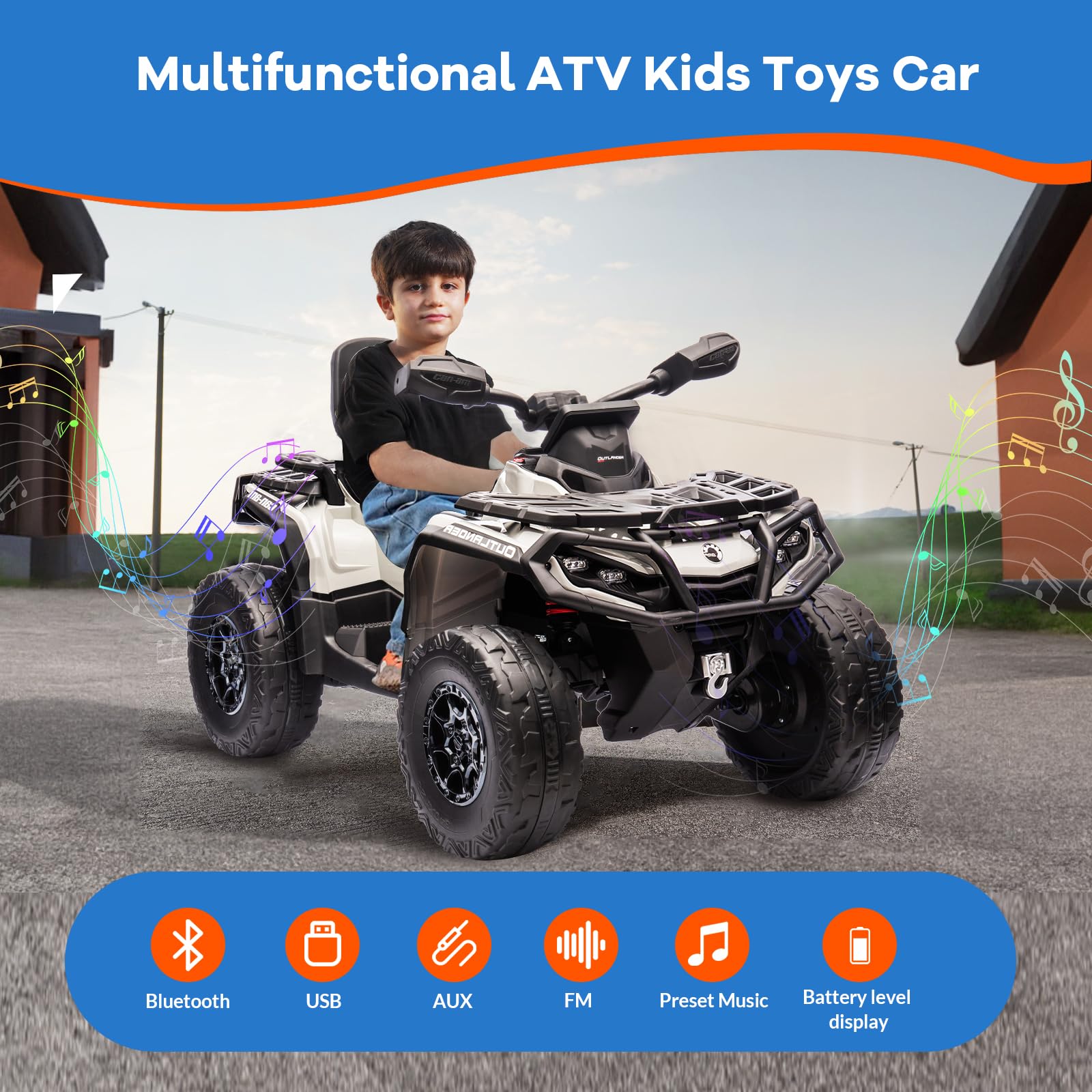 GARVEE 12V Kids Electric ATV Ride-On Toy - 2-Seater Leather Seat, LED Headlights, Bluetooth & Music, Adjustable Speeds 2-4 MPH - Perfect for Boys & Girls Ages 3-8 (Gray) | Great for Outdoor Play, Backyard Adventures & Birthday Gifts