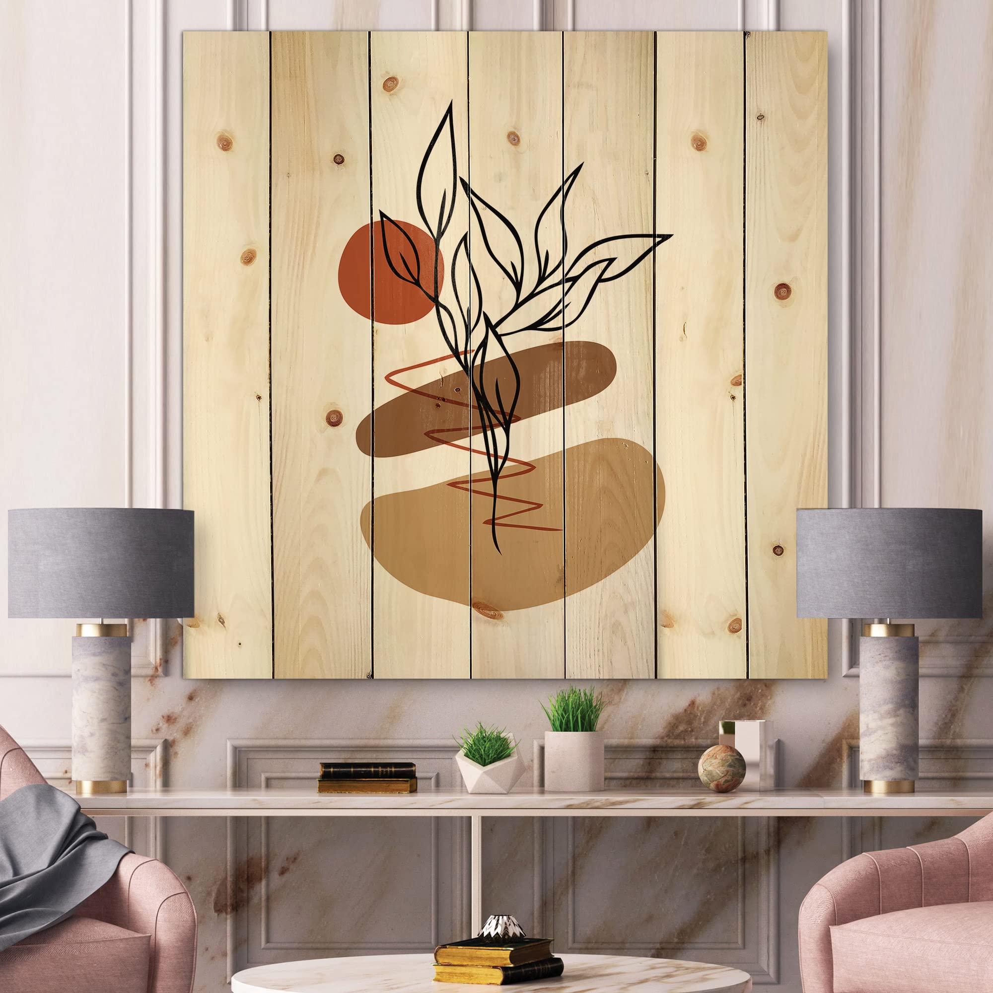 Modern Floral Wood Wall Art - Abstract Pine Decor for Living Room