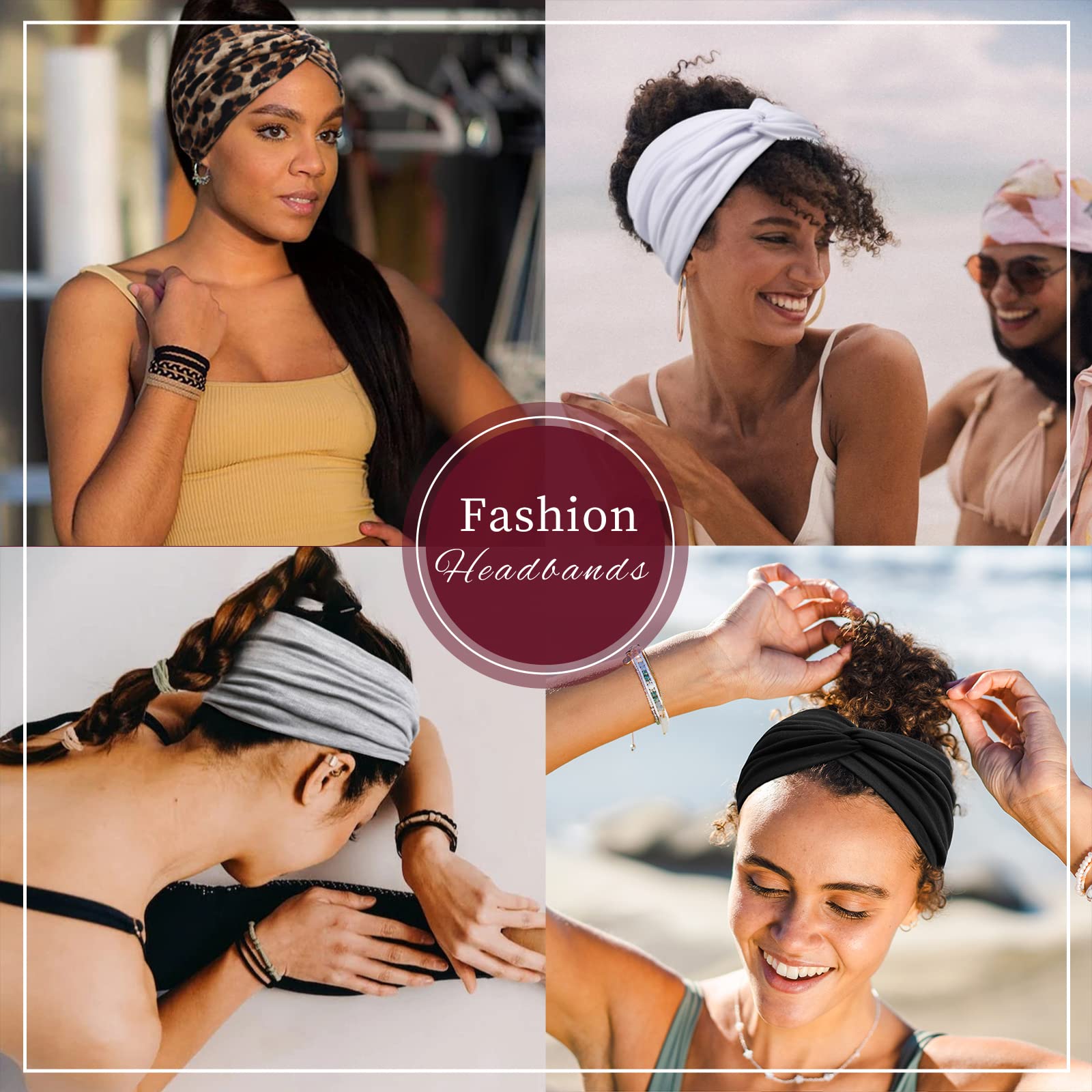 TERSE Wide Headbands for Women - 4 Pack Extra Wide Elastic Hair Bands - Fashion Hair Accessories for Workout, Yoga, Running & Everyday Wear