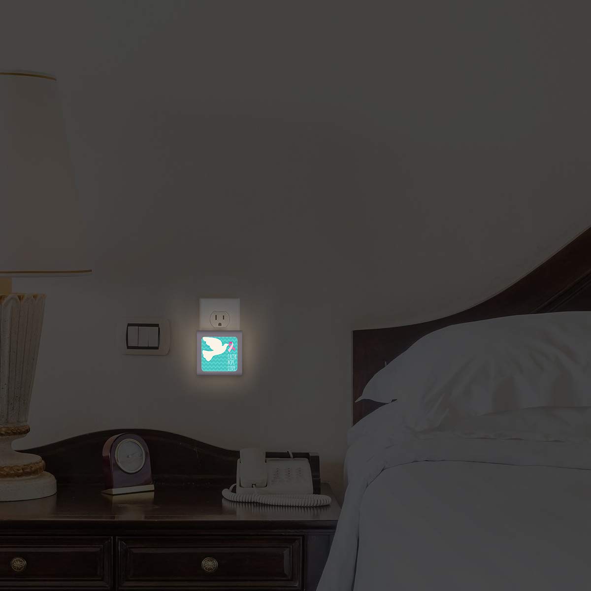 Dimmable LED Night Light with Auto On/Off Sensor - Adjustable Brightness, Warm White Light for Bathroom, Hallway, Nursery & Bedroom - Perfect for Nighttime Safety & Comfort - Cancer Awareness (Faith, Hope, Love) - Ideal for Kids Rooms, Stairways & Elderly Care