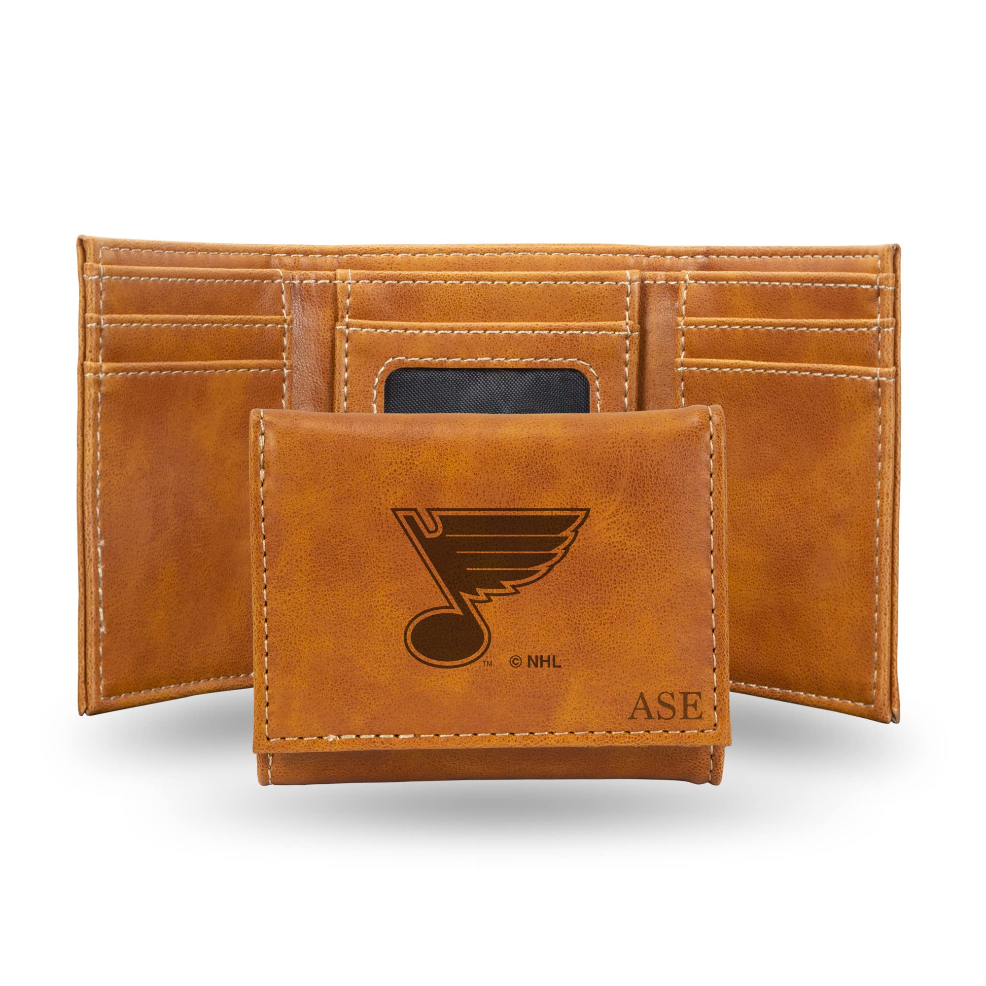 Personalized St. Louis Blues NHL Hockey Tri-Fold Slim Wallet - Custom Laser Engraved Brown Leather Wallet for Men - Perfect Gift for Hockey Fans & Game Day Accessories