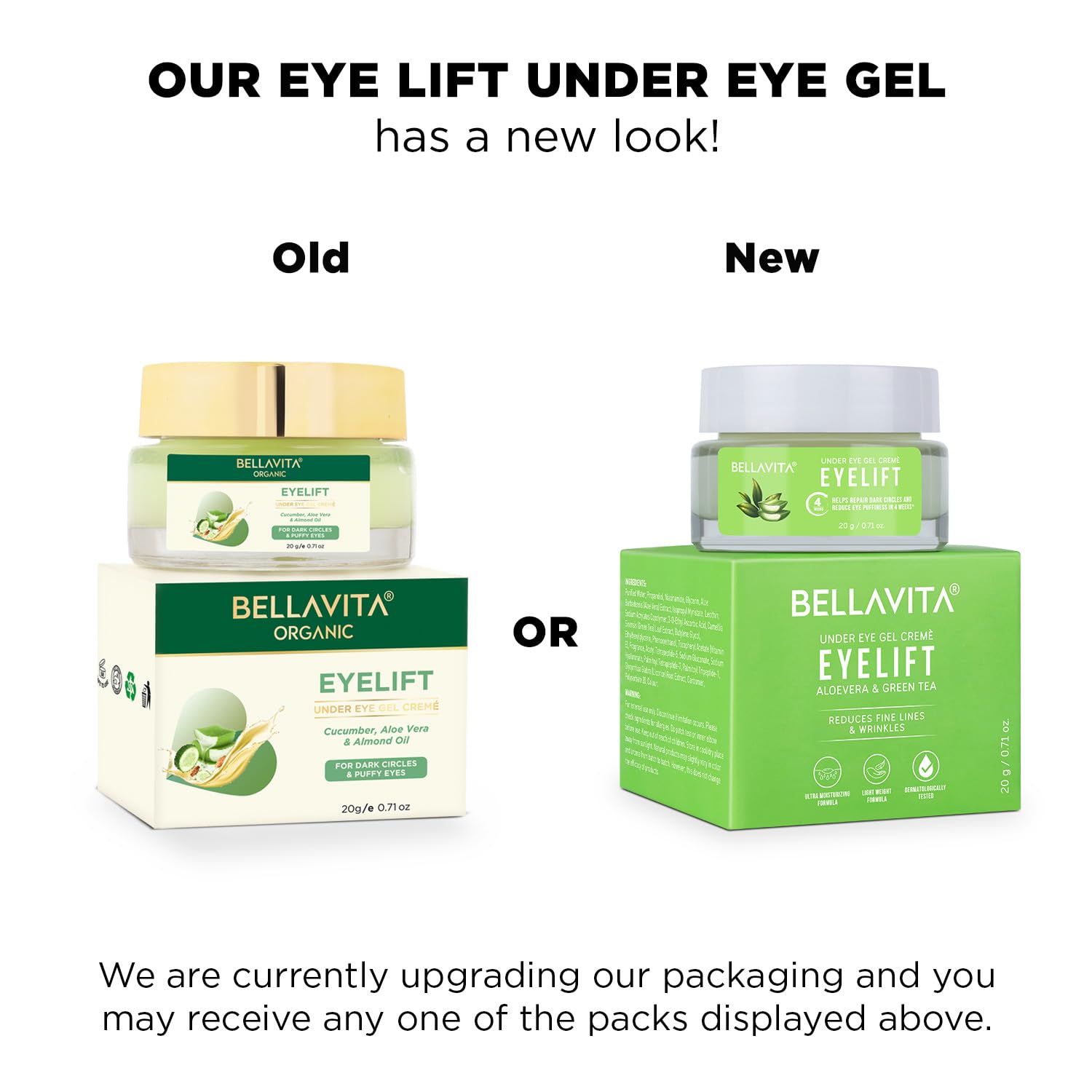 Bella Vita Organic EyeLift Hydrating Natural Under Eye Cream Gel - Dark Circles, Puffy Eyes & Wrinkle Treatment for Women & Men (20g) | Day & Night Use for Brighter, Youthful Eyes