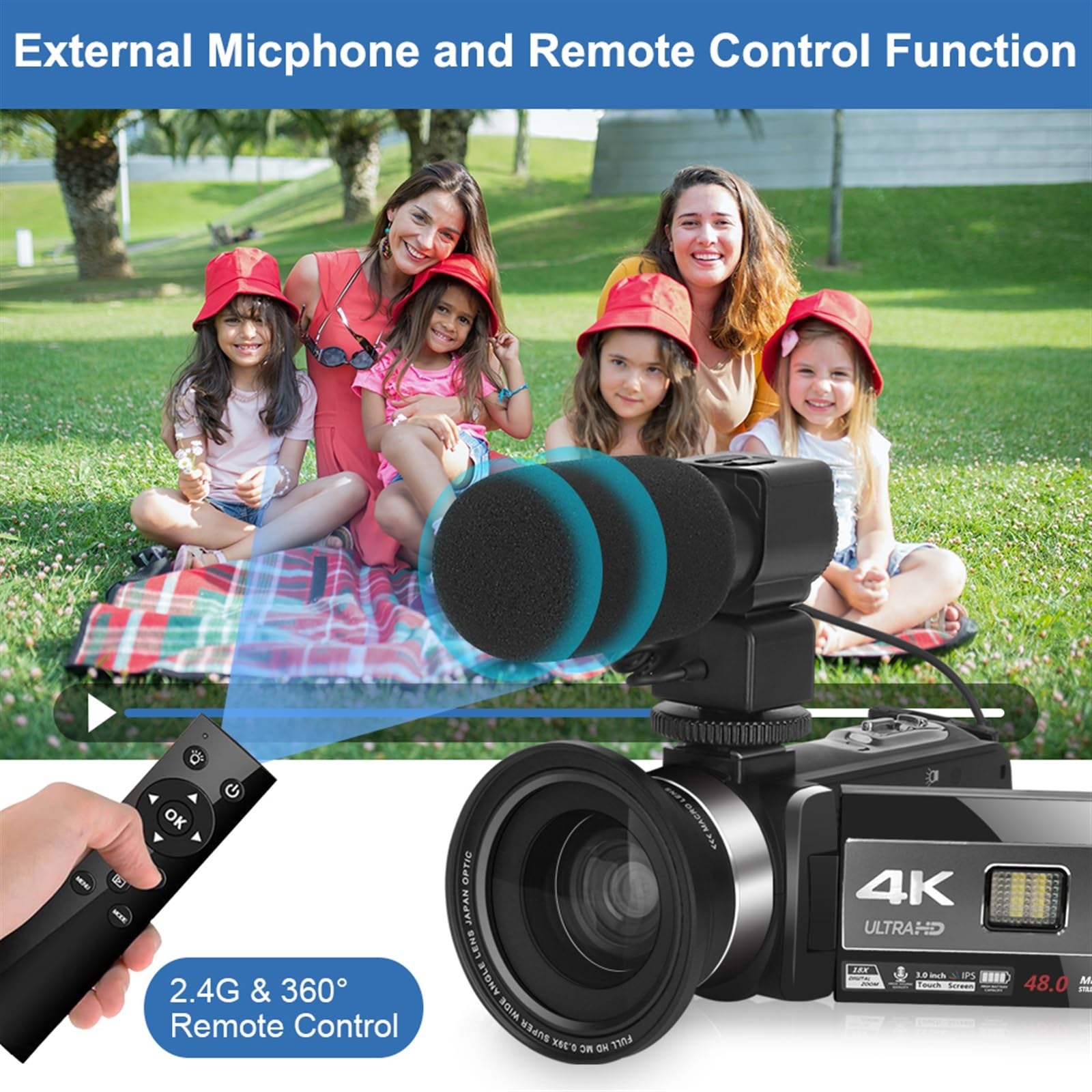 4K Digital Video Camera with WiFi, 18X Zoom & Auto Focus - Perfect for Outdoor Vlogging, Live Streaming, Time Lapse Recording & Webcam Use (Includes 16GB Card) - Ideal for Travel, YouTube & Social Media Content Creation