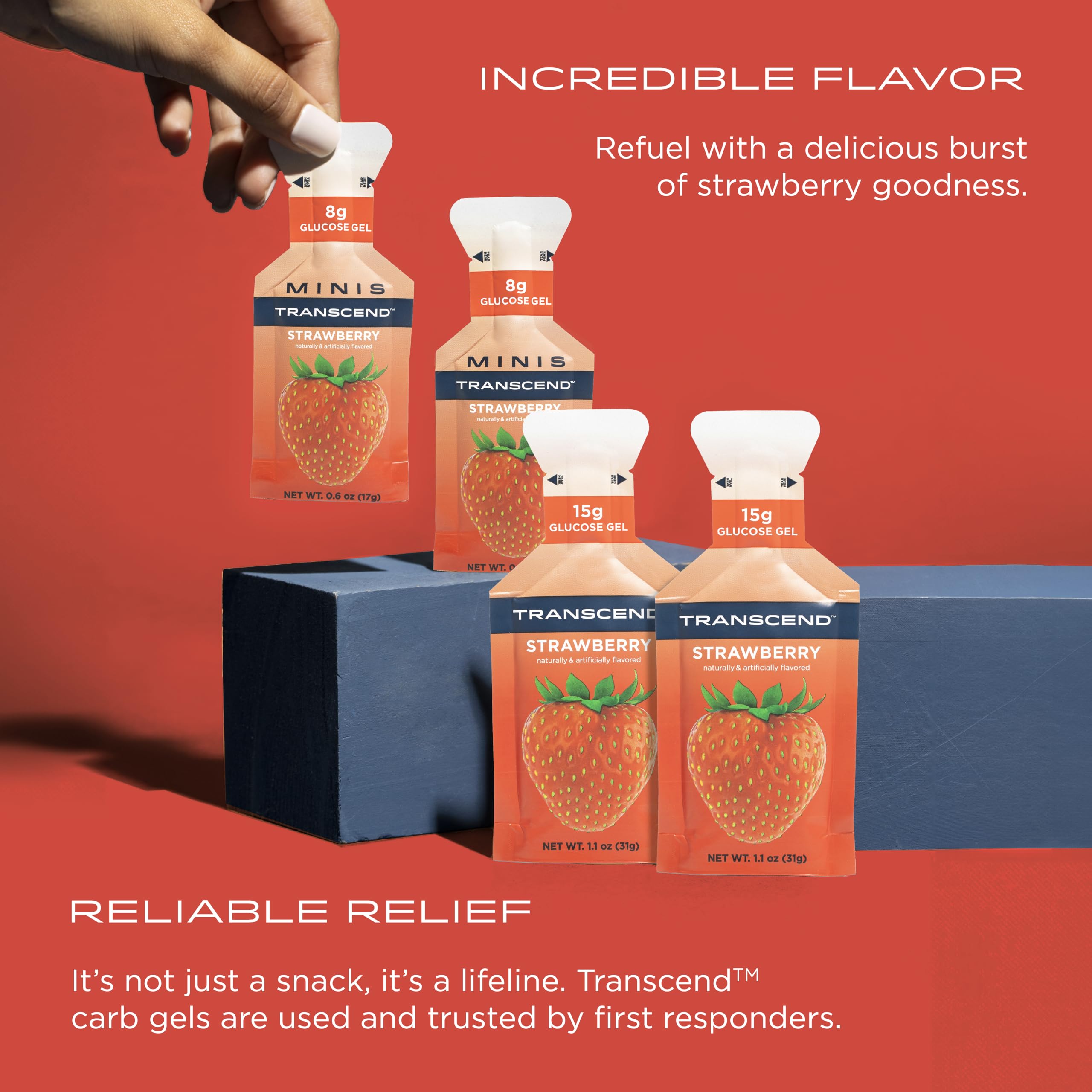 Transcend Foods Strawberry Energy Gel (1.1 oz, Pack of 38) - Fast-Acting Carbohydrate Fuel for Runners, Cyclists & Athletes - Caffeine Free, Gluten Free, Vegan - Perfect for Marathon Training & Endurance Sports