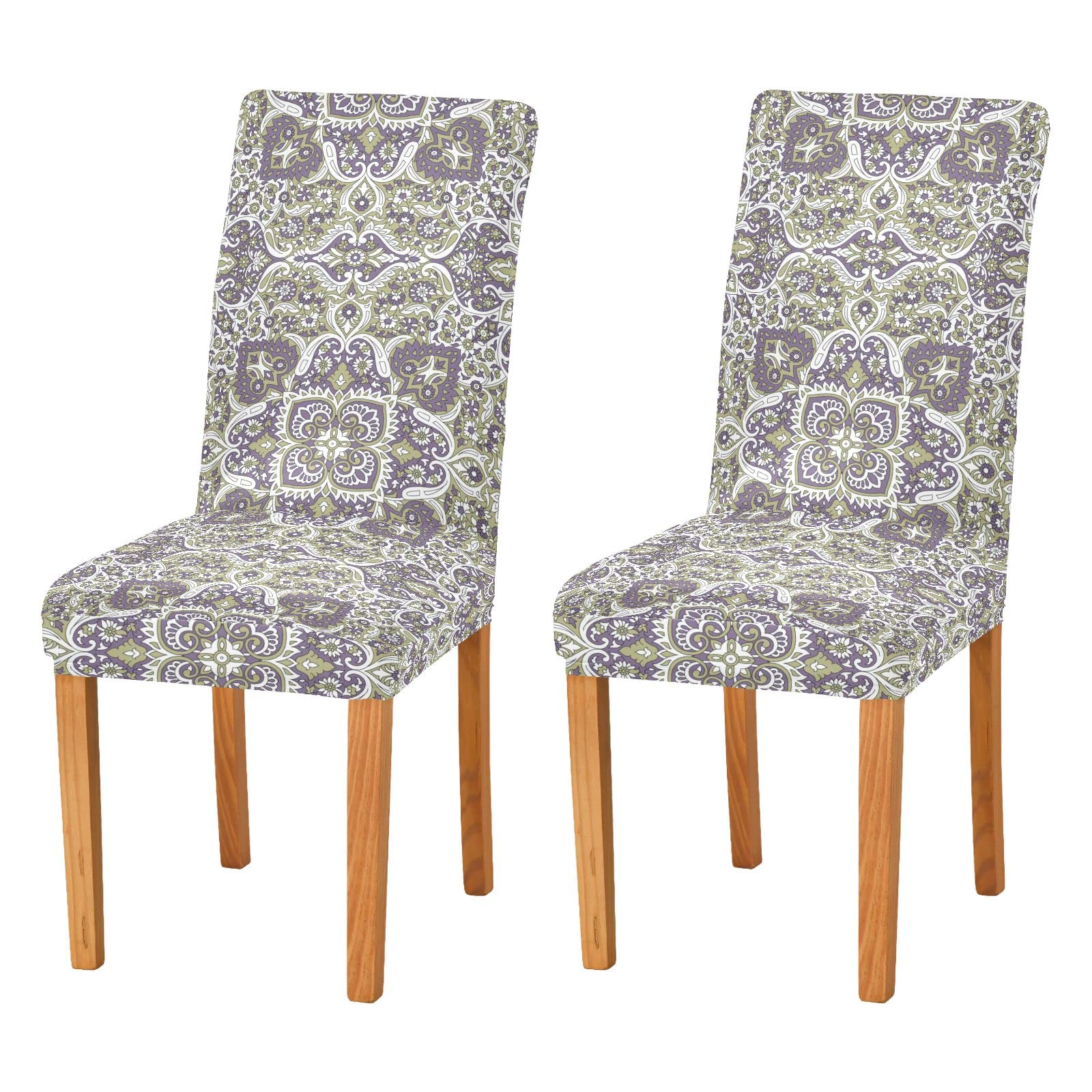 Stretch Spandex Dining Chair Covers 2-Pack - Paisley Pattern Slipcovers for Kitchen & Dining Room Chairs - Washable Elastic Chair Protectors for Home & Office Use