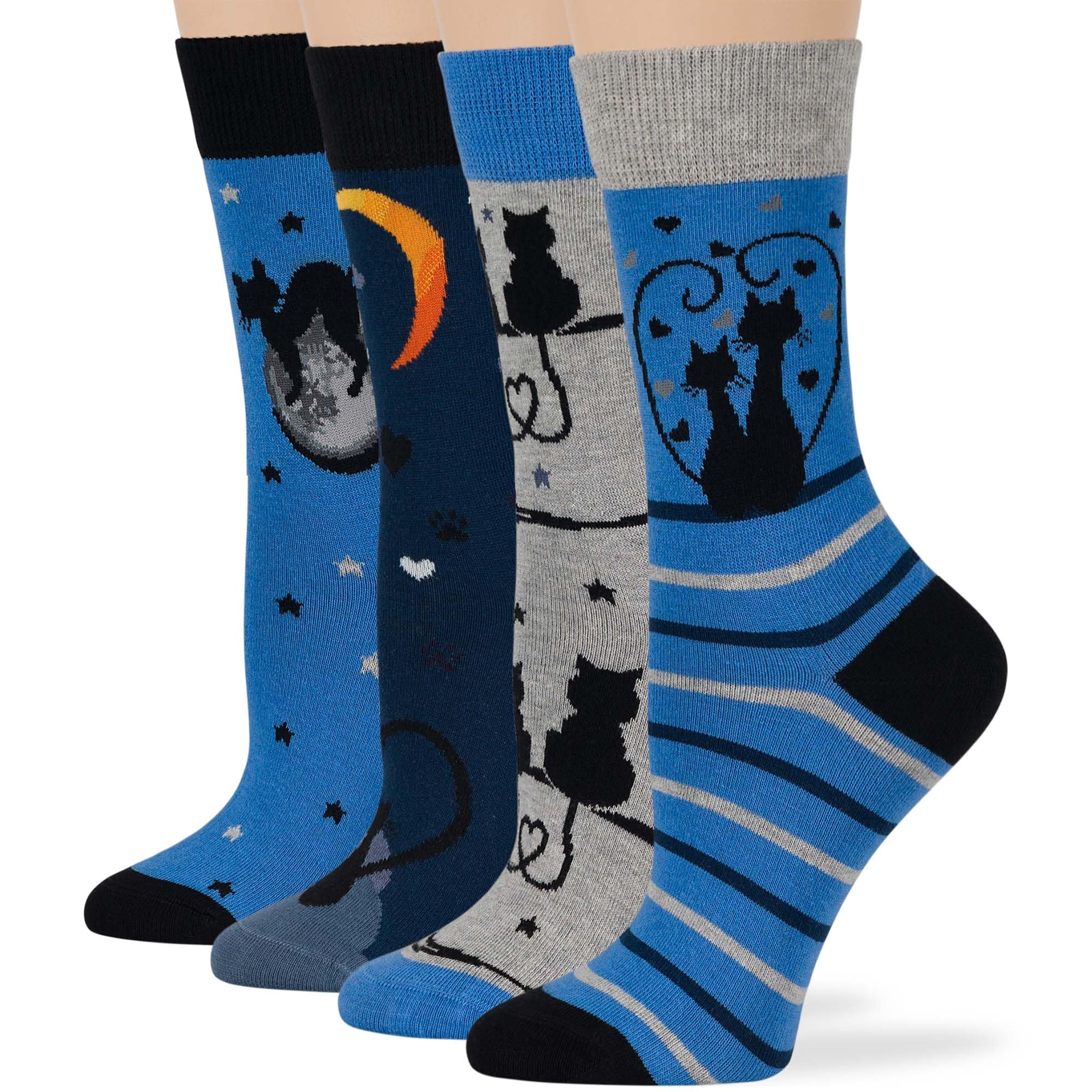 7BigStars Women's Cotton Dress Socks 4-Pack - Soft Breathable Crew Socks for Work & Casual Wear - Assorted Colors (Black, Brown, Blue, Grey, Beige, Khaki, Olive Green) - Perfect for Office, Travel & Everyday Comfort