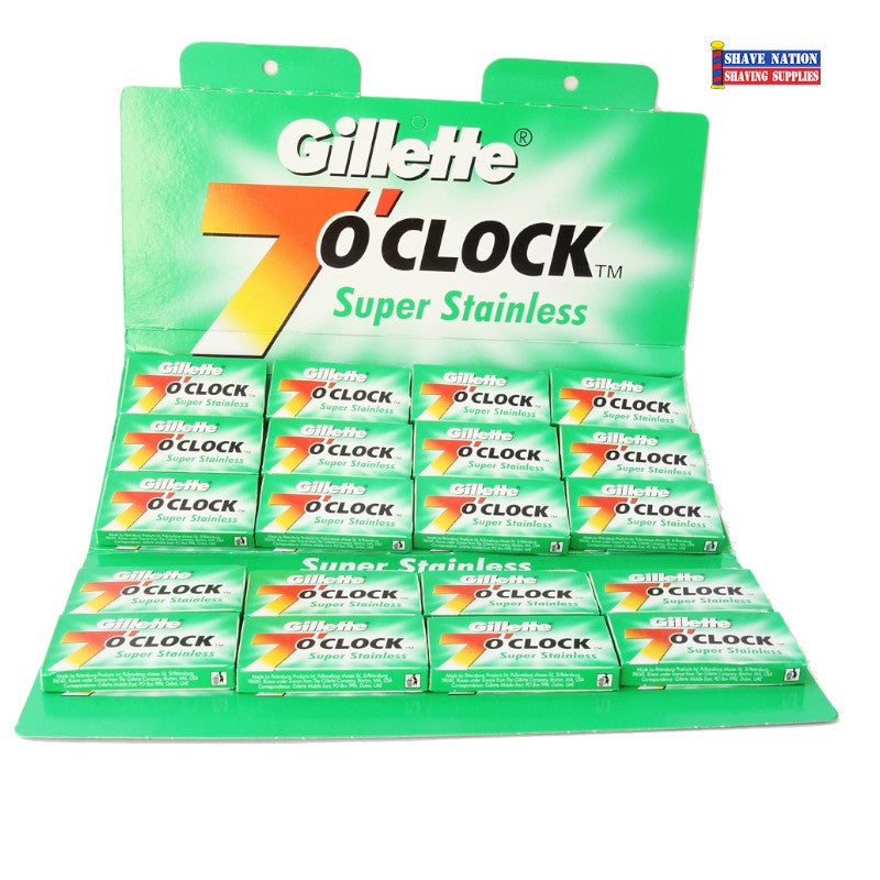 Gillette 7 O'Clock Double Edge Razor Blades - 100 Count Super Stainless (Green) for Men's Shaving & Grooming - Perfect for Sensitive Skin & Daily Shaving Routine