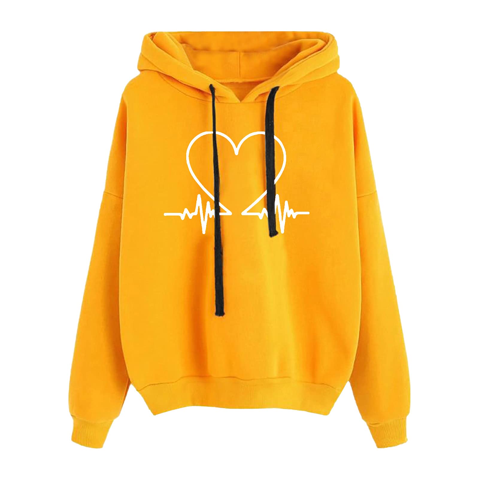 Women's Love Printed Hooded Sweatshirt - Casual Long Sleeve Drawstring Pullover Blouse Top - Plus Size 2XL Hoodies for Women - Perfect for Fall Layering, Weekend Outfits & Cozy Loungewear