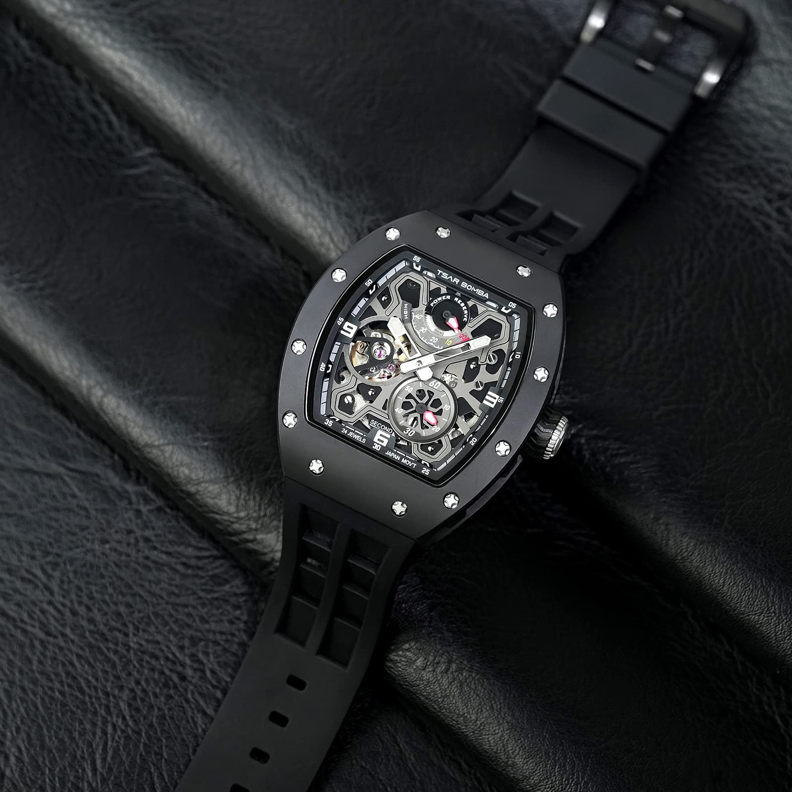 Premium Automatic Men's Watch with Ceramic Bezel, Japanese Movement & Sapphire Crystal - 50M Waterproof Square Wristwatch with Power Reserve Indicator - Perfect for Business, Formal Events & Luxury Gift Giving