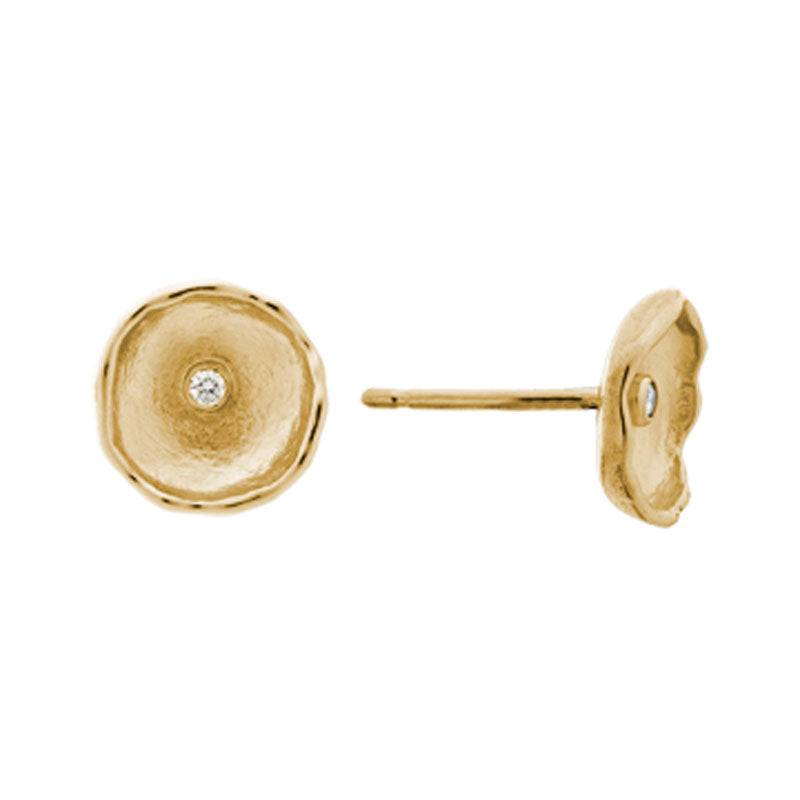 14K Yellow Gold Concave Diamond Stud Earrings for Women - Elegant Everyday Jewelry for Work, Parties & Special Occasions