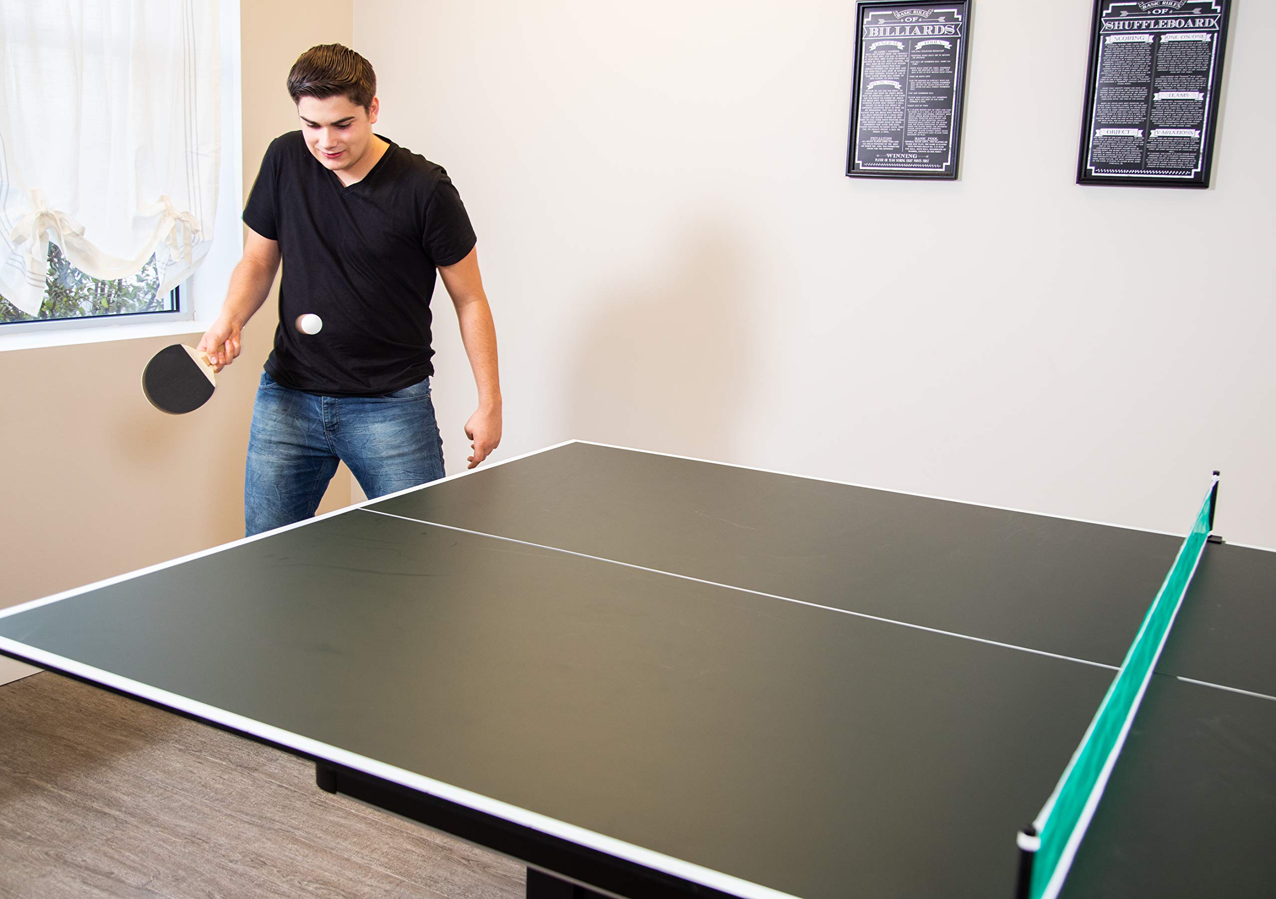 Hathaway 9 ft Quick Set Table Tennis Conversion Top – Regulation Size Foldable Ping Pong Table Topper for Pool Table with Net & Posts – Durable Engineered Surface & Protection Pads – Indoor Use for Family Game Night, Parties, and Recreation Rooms – Green