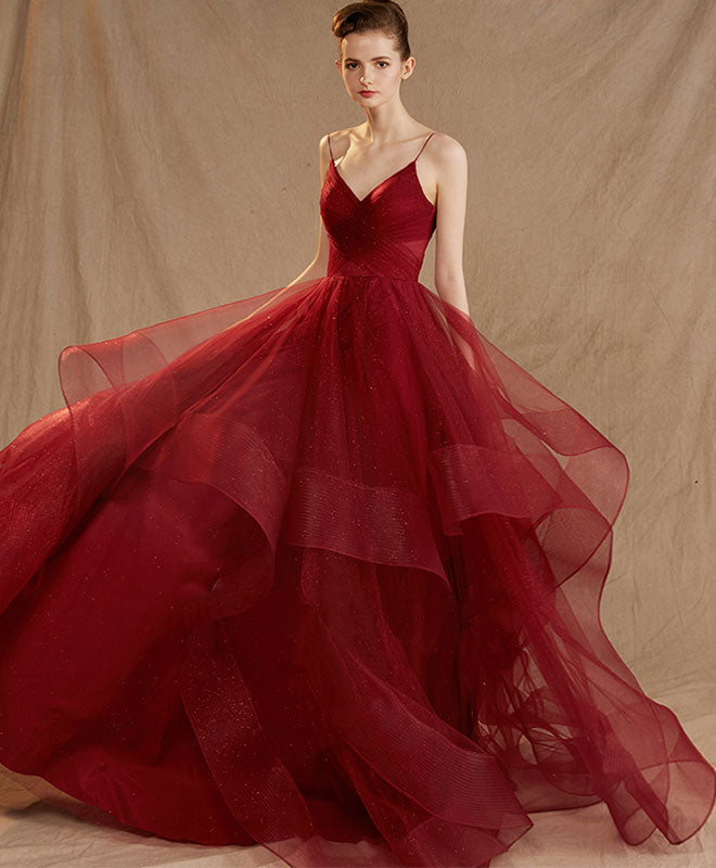 Elegant Burgundy Tulle Long Prom Dress & Evening Gown for Women - Perfect for Homecoming, Formal Dances, and Special Occasions