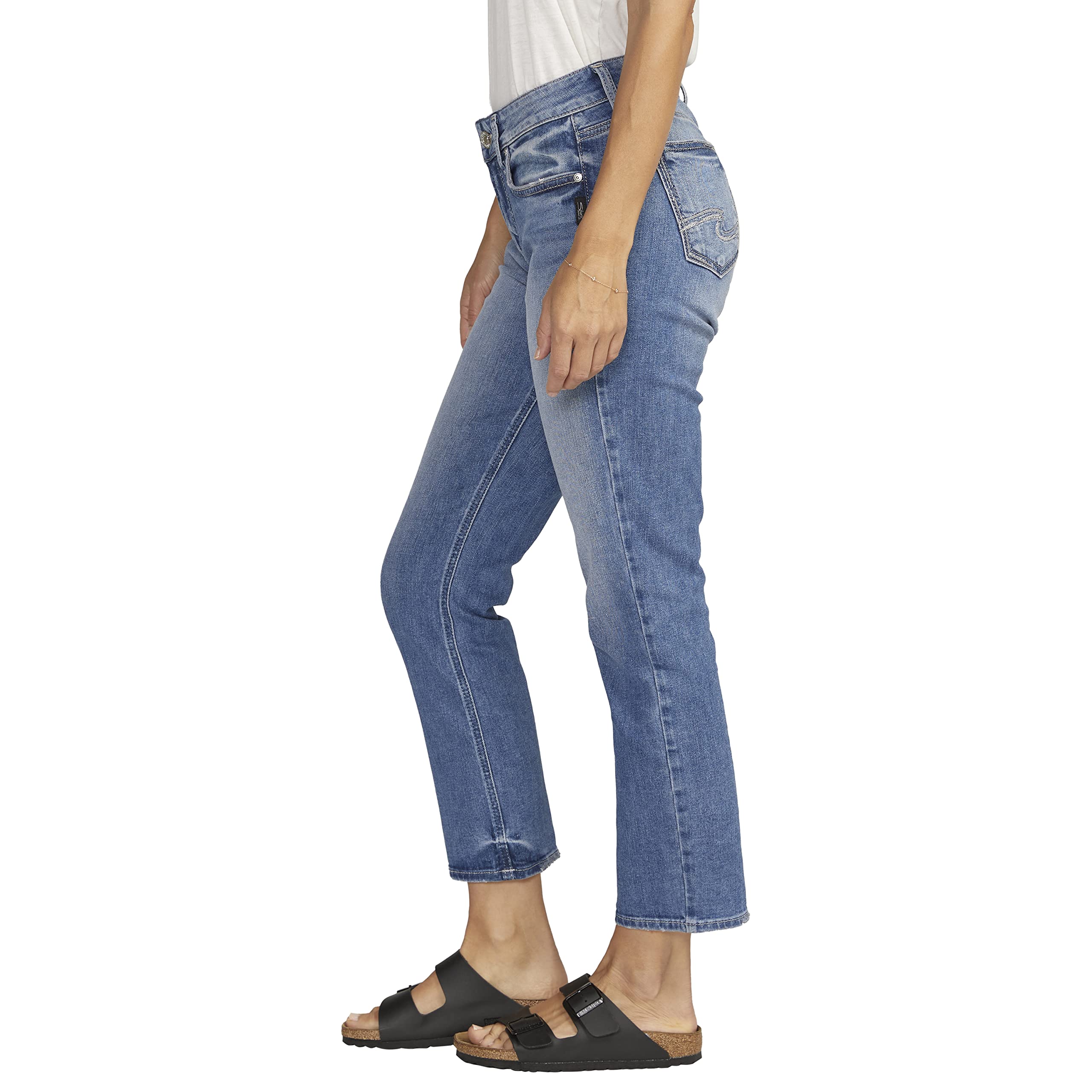 Silver Jeans Co. Women's Elyse Mid Rise Comfort Fit Straight Crop Jeans - Stylish & Comfortable Denim Pants for Casual Wear, Office & Everyday Outfits