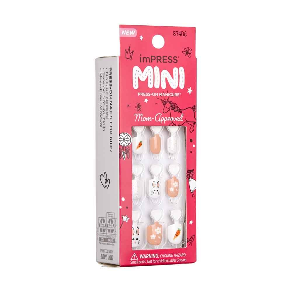 KISS imPRESS Mini Press-On Nails for Kids - Bunny & Carrot Design Fake Nails with Nail File | 20 Count Easy Nail Art Kit for Beginners | Perfect for Birthday Parties, Playdates & DIY Manicures