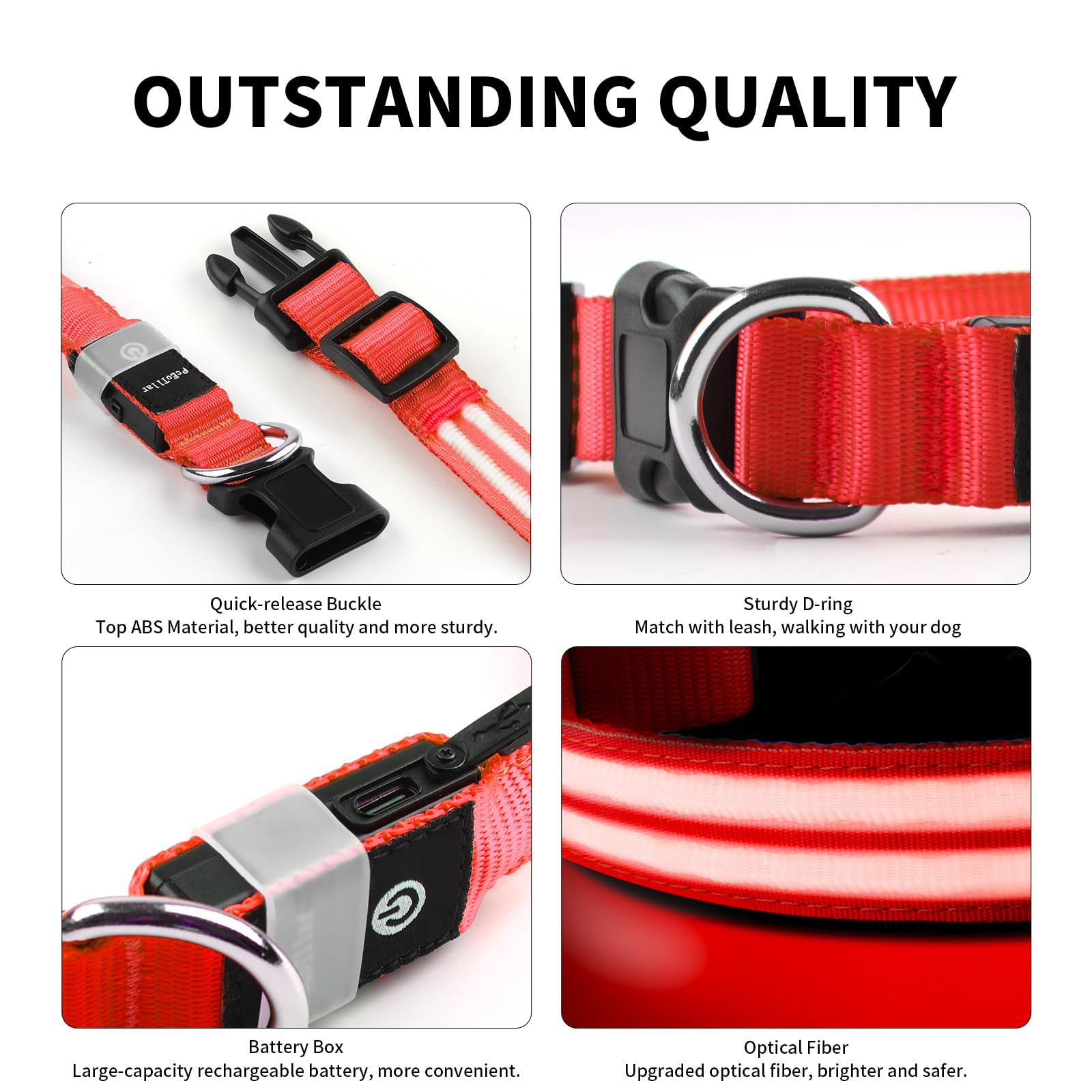 Rechargeable LED Dog Collar - Waterproof Flashing Safety Collar with Glow in The Dark Light for Small Medium Large Dogs | Night Walking, Jogging, Camping & Outdoor Adventures