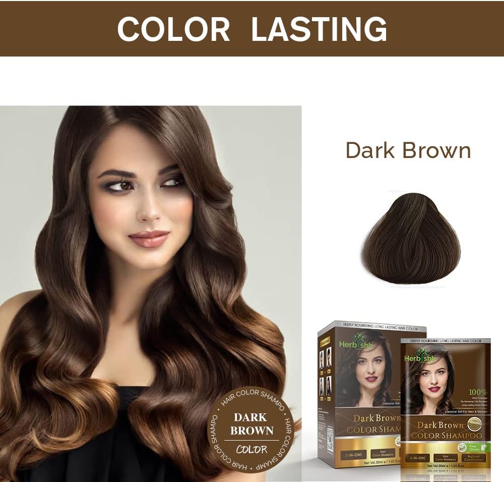 Herbishh Gray Hair Color Shampoo (Dark Brown) with Hair Wax Stick - Natural Hair Dye for Women & Men | Covers Gray Hair & Styling for Daily Use