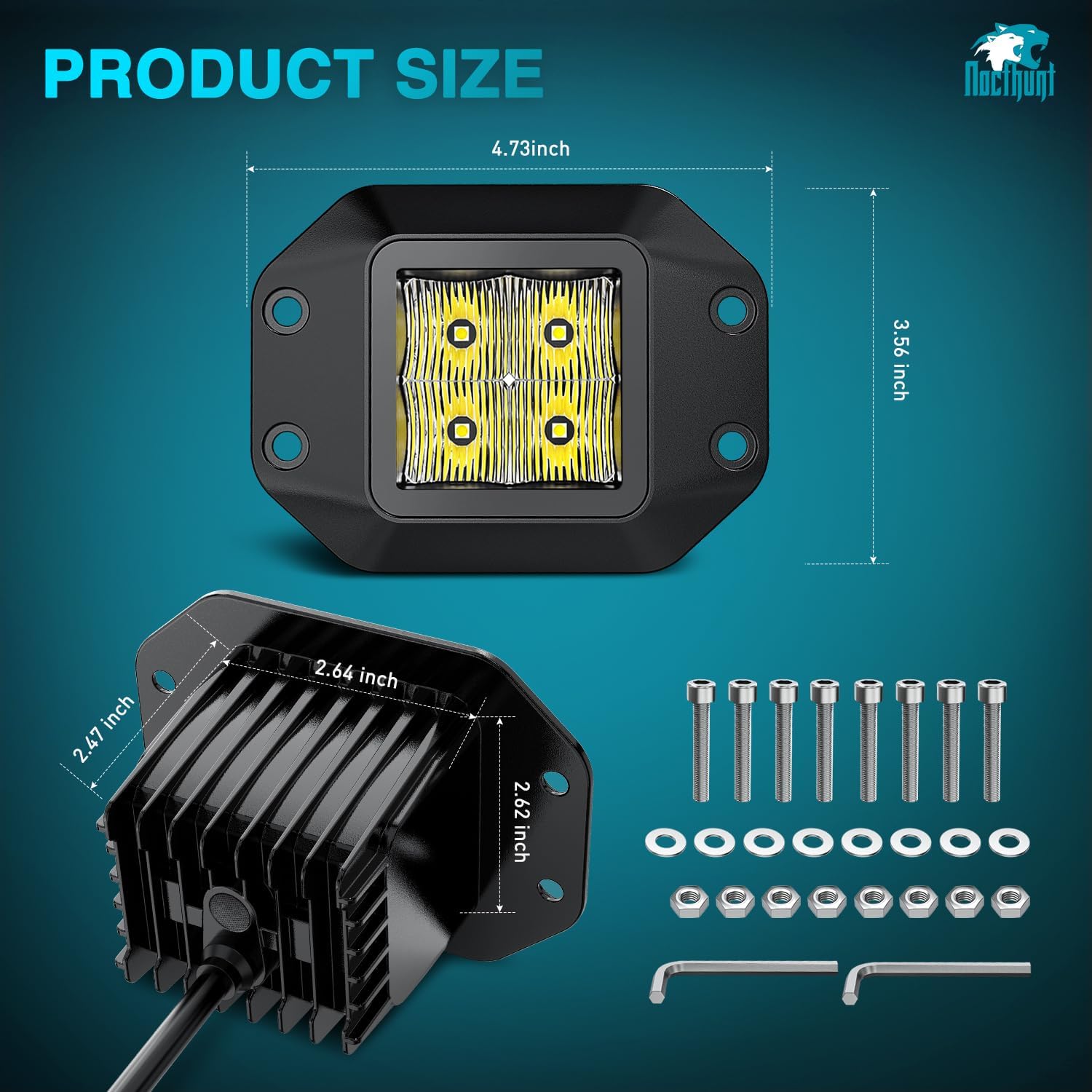 4.7 Inch 4LED Flood Flush Mount Grill LED Pod Lights (Pair) - Waterproof Off-Road Lighting for Trucks, Jeeps & ATVs - Perfect for Camping, Hunting & Outdoor Adventures